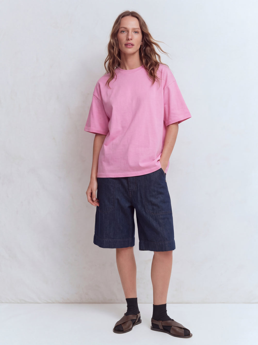 OVERSIZE KISA KOLLU PAMUK T-SHIRT PINK