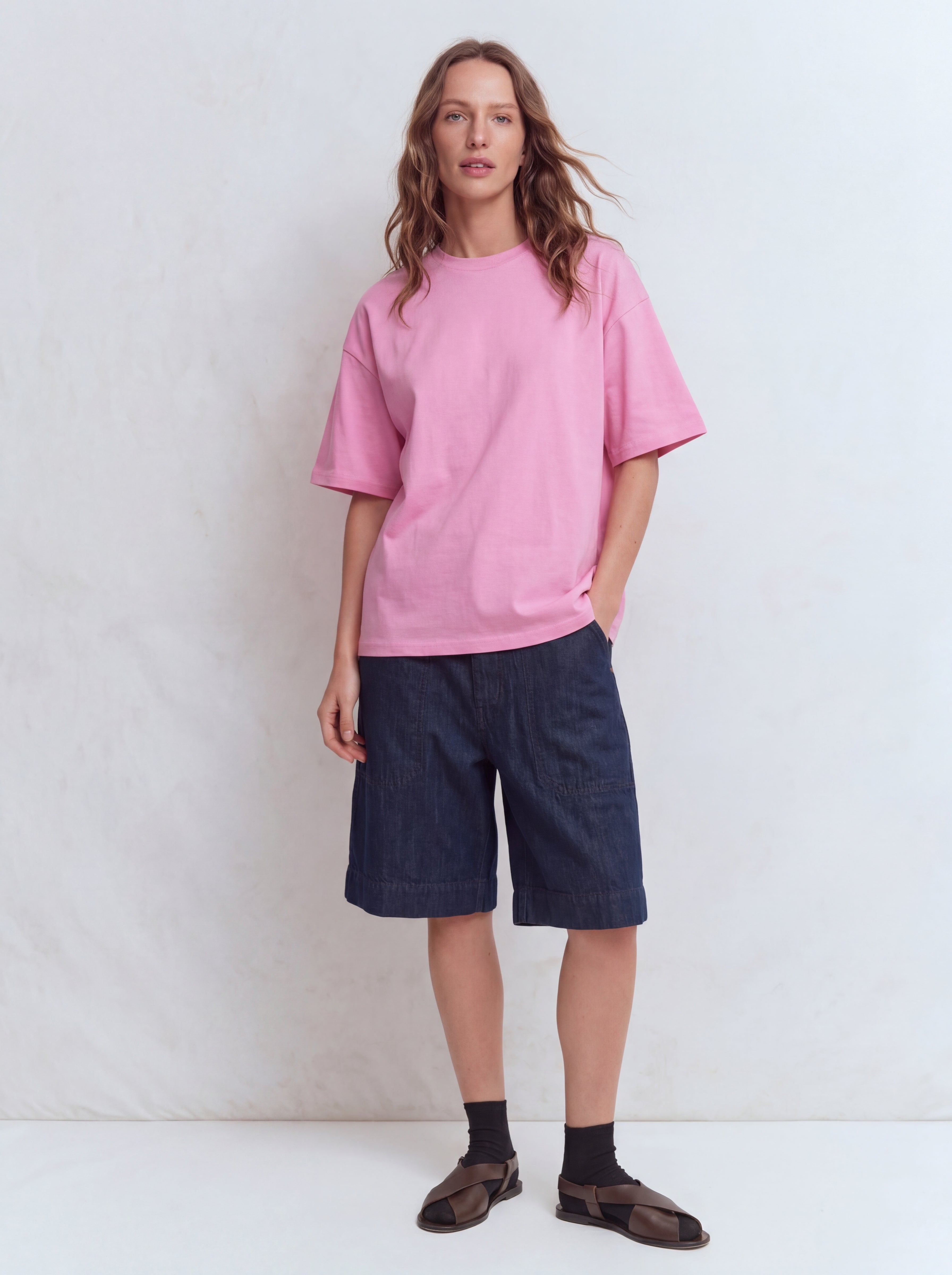 OVERSIZE SHORT SLEEVE COTTON T-SHIRT PINK