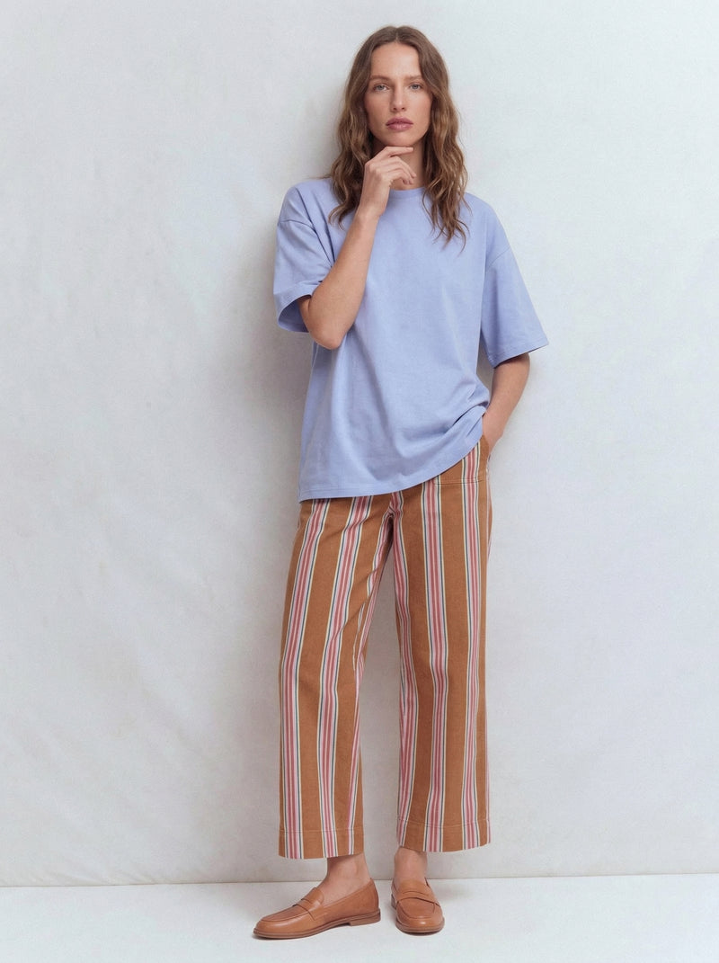 OVERSIZE KISA KOLLU PAMUK T-SHIRT BABY BLUE