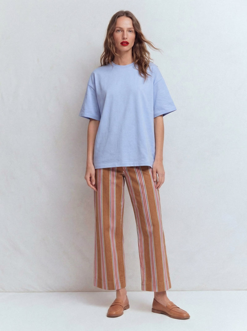 OVERSIZE KISA KOLLU PAMUK T-SHIRT BABY BLUE