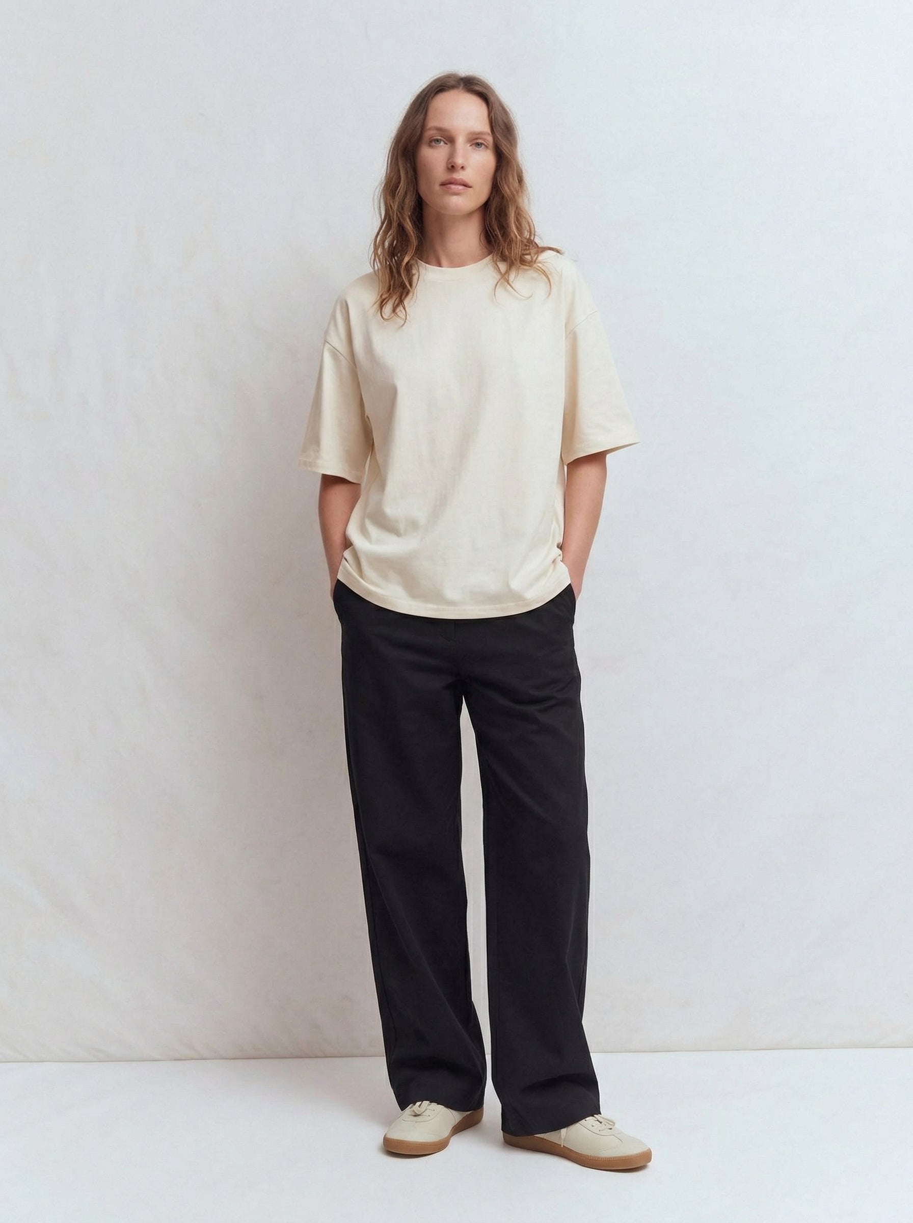 OVERSIZE KISA KOLLU PAMUK T-SHIRT VANILLA