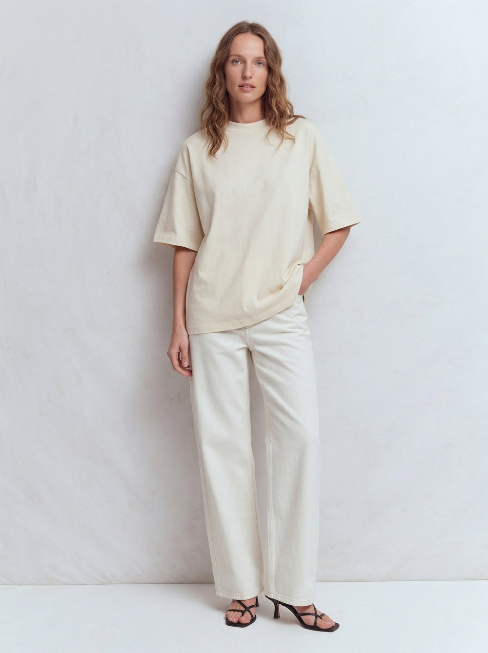 OVERSIZE KISA KOLLU PAMUK T-SHIRT VANILLA
