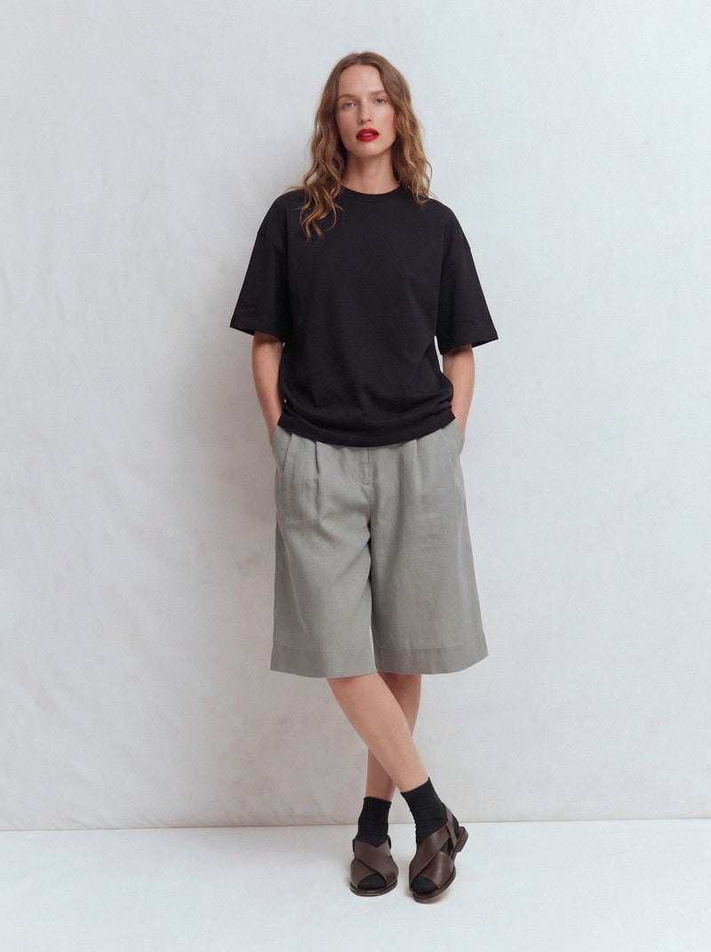 OVERSIZE KISA KOLLU PAMUK T-SHIRT SIYAH