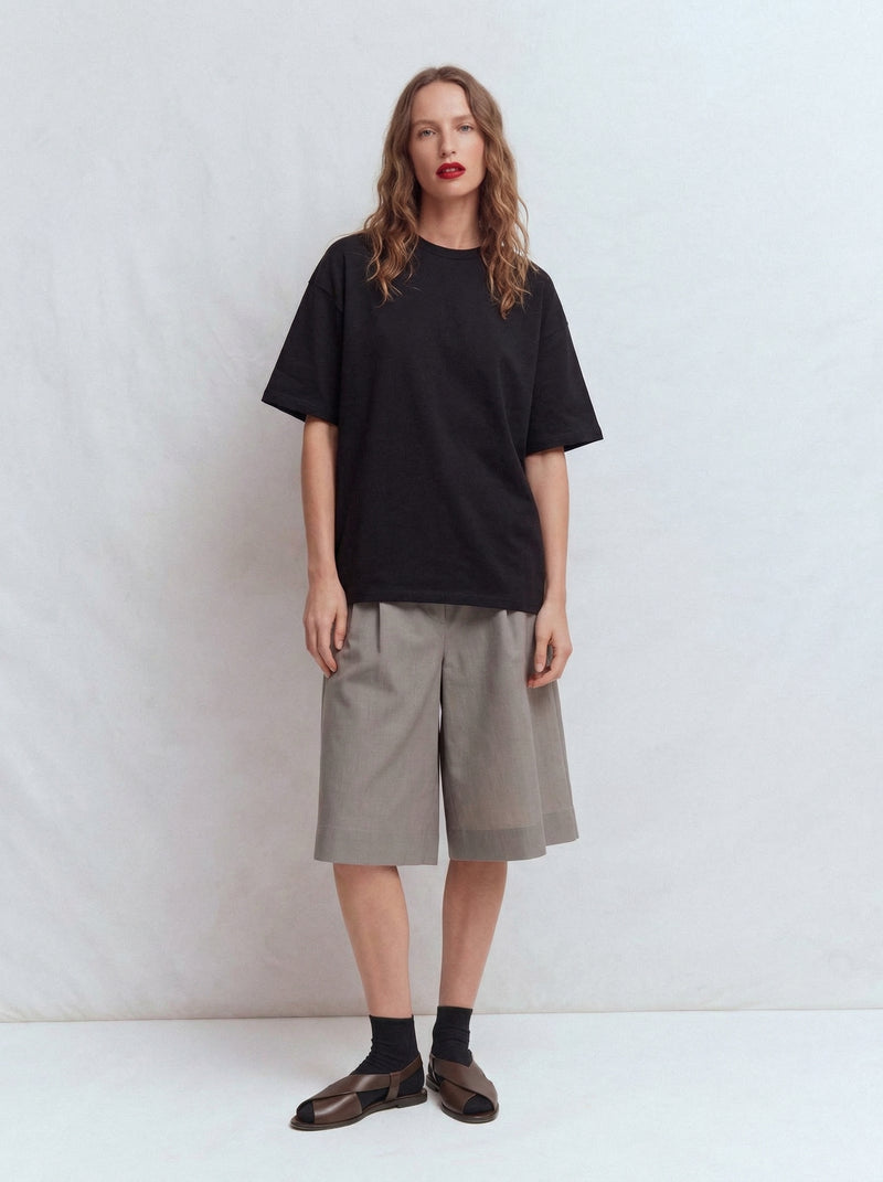 OVERSIZE KISA KOLLU PAMUK T-SHIRT SIYAH
