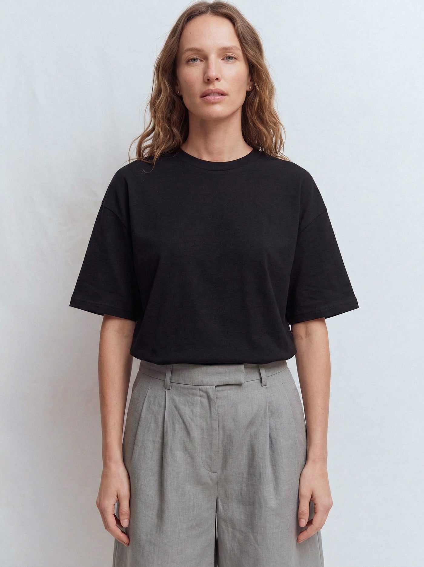 OVERSIZE KISA KOLLU PAMUK T-SHIRT SIYAH