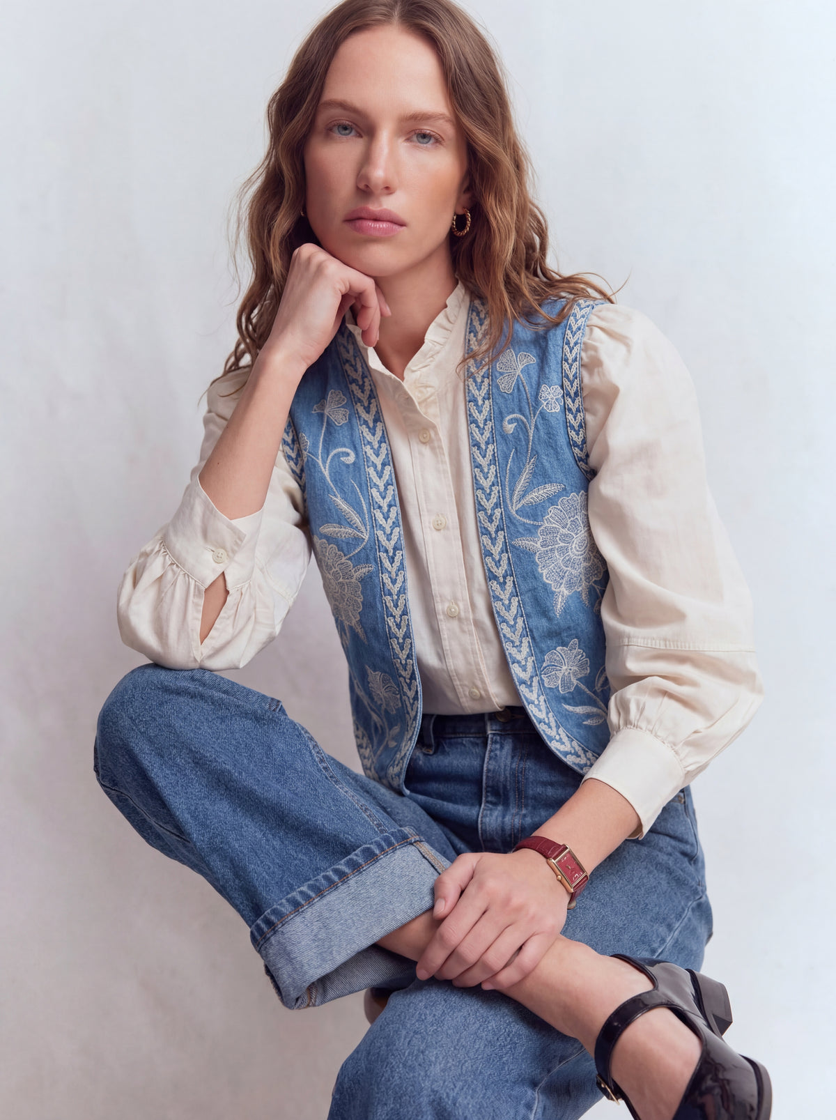 Jardin Nakışlı Denim Ceket