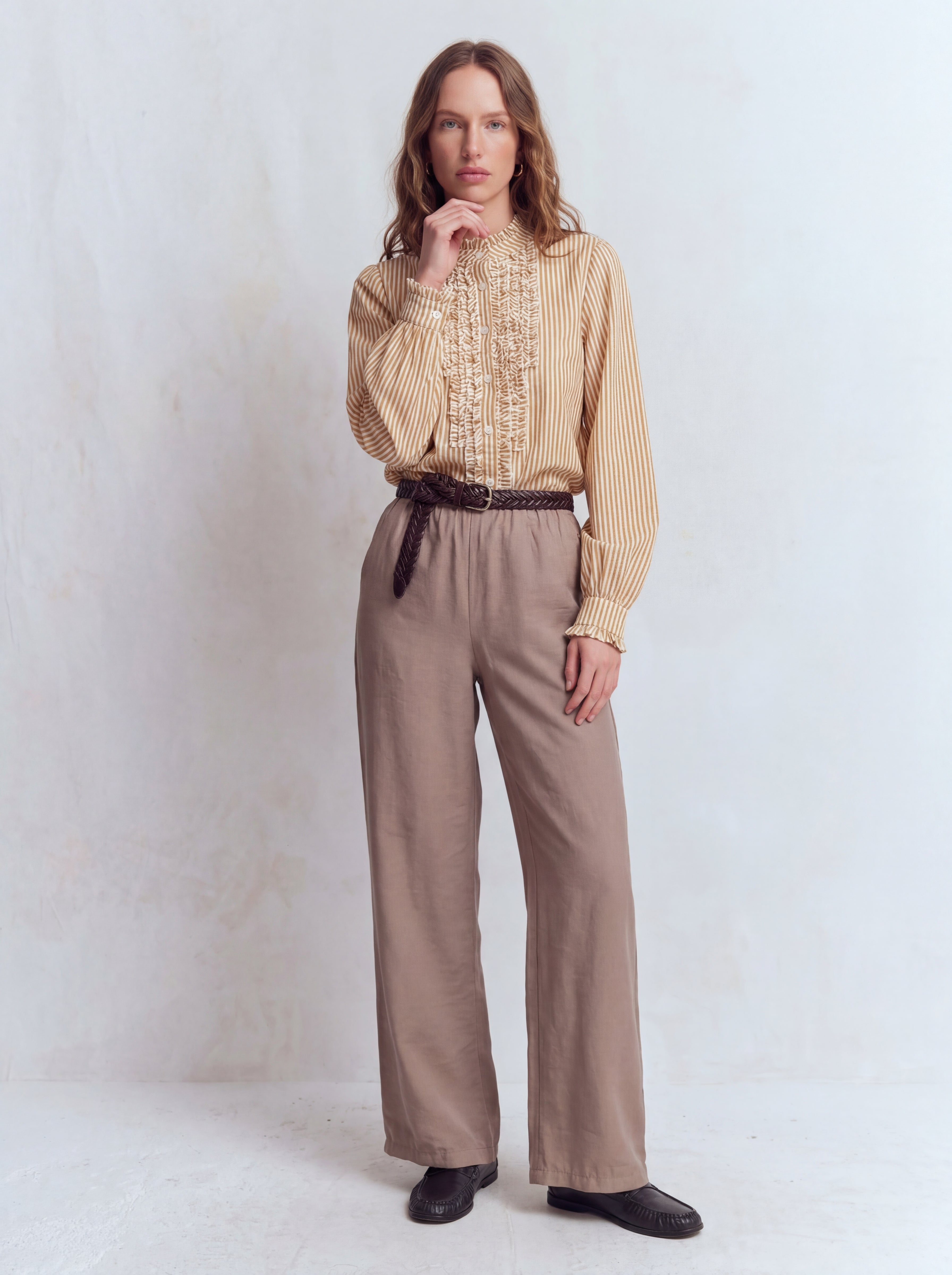 MODAL ELASTIC WAIST BAND GENIS LEG TROUSERS MINK