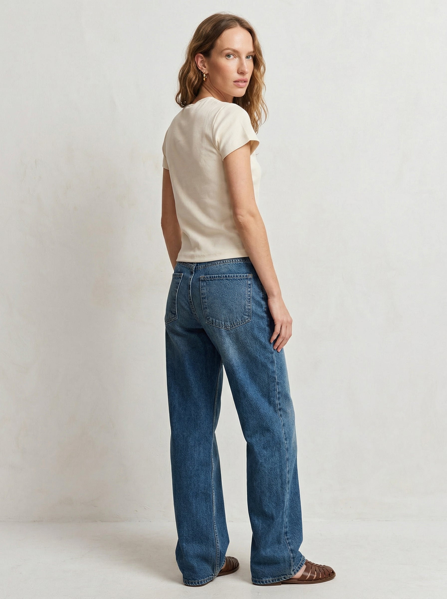 STRAIGHT FIT HIGH WAIST PIECE LEG JEAN BLUE