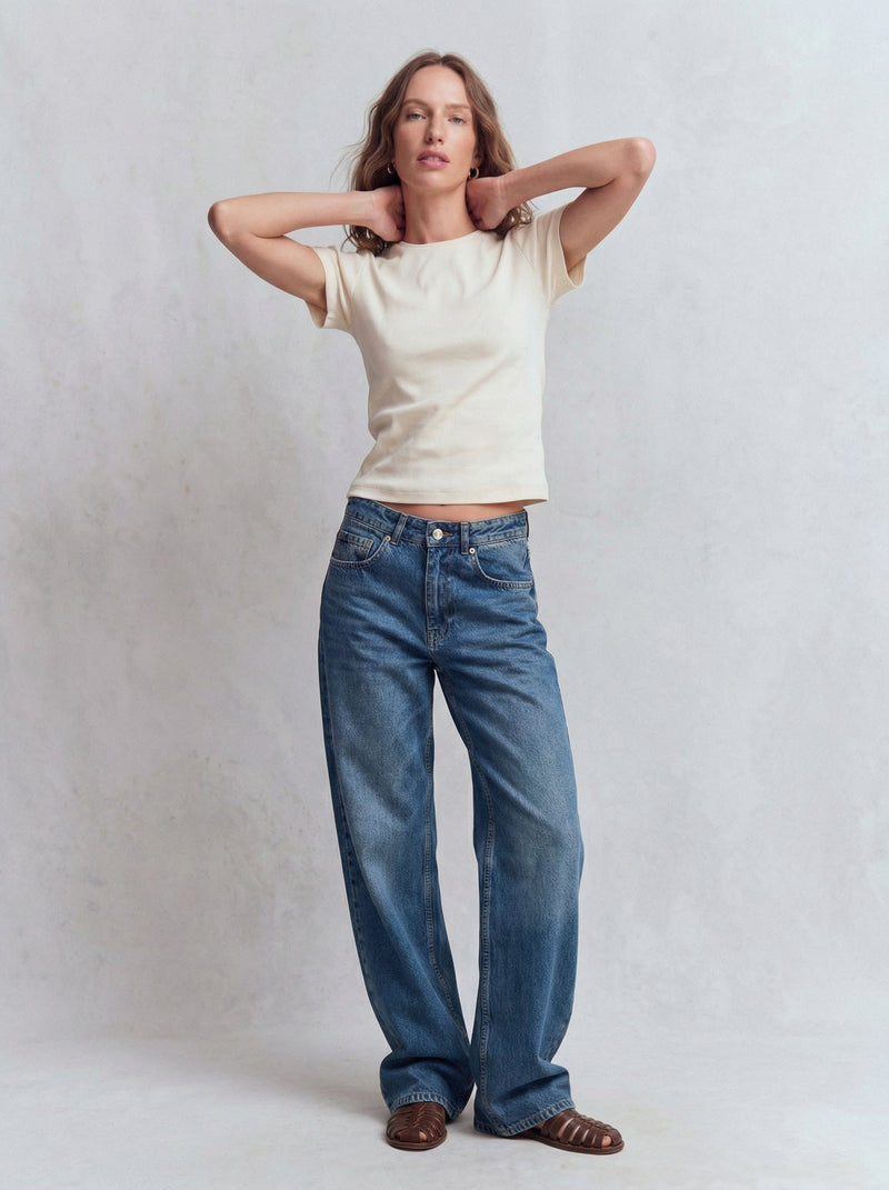STRAIGHT FIT YUKSEK BEL BORU PACA JEAN BLUE