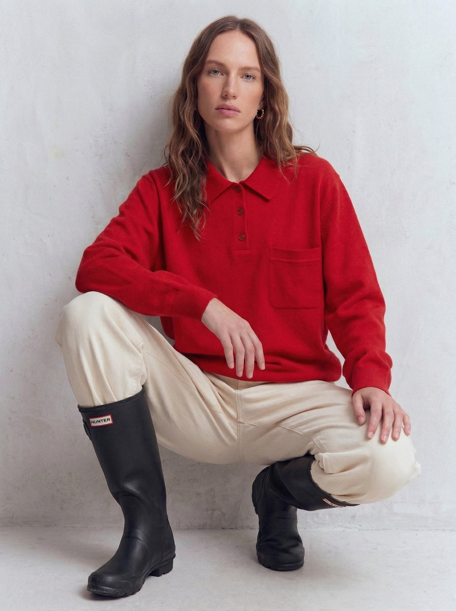 WOOL POLO COLLAR UNISEX SWEATER RED
