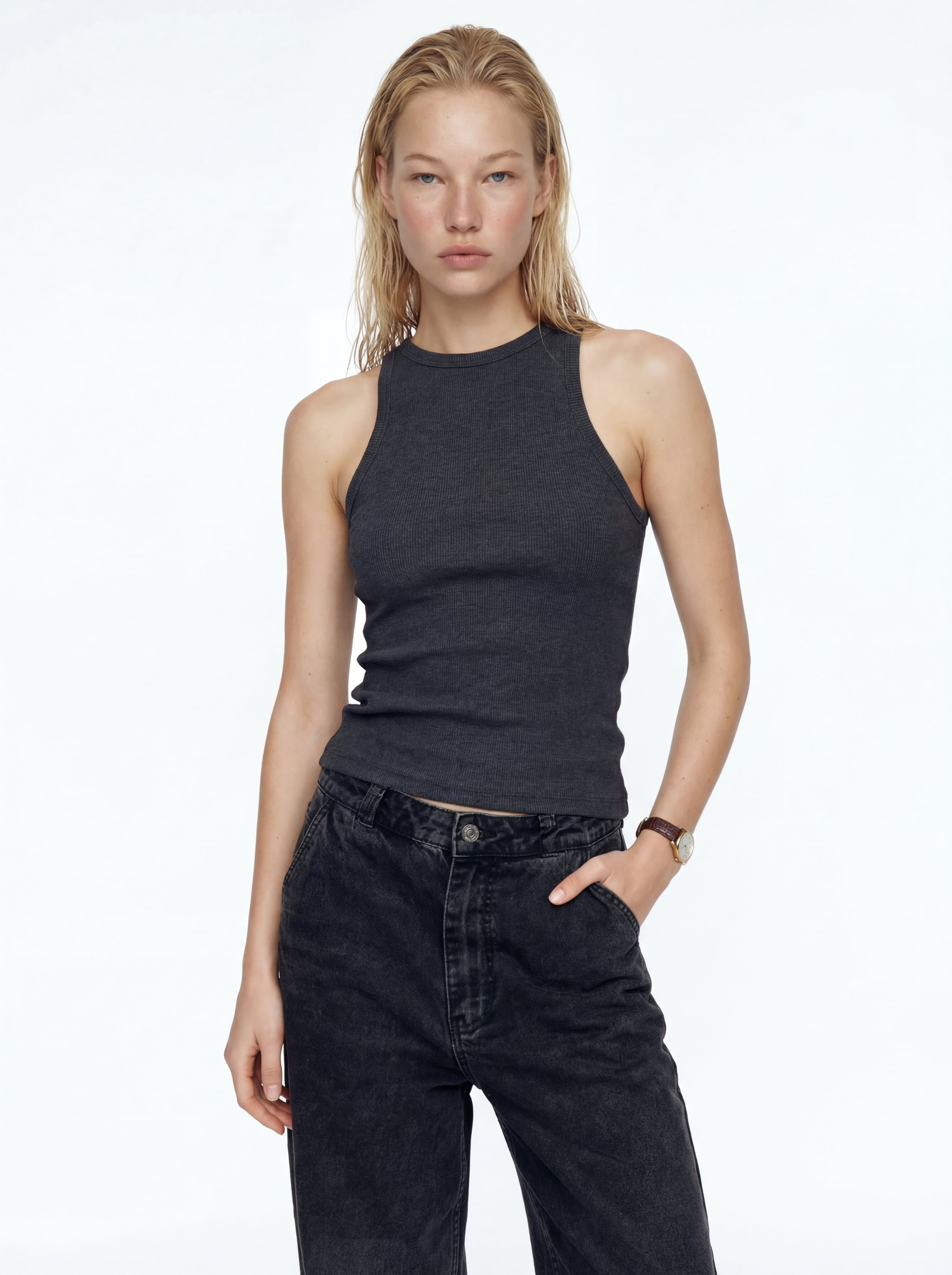 HALTER YAKA CROP TOP ANTRASIT