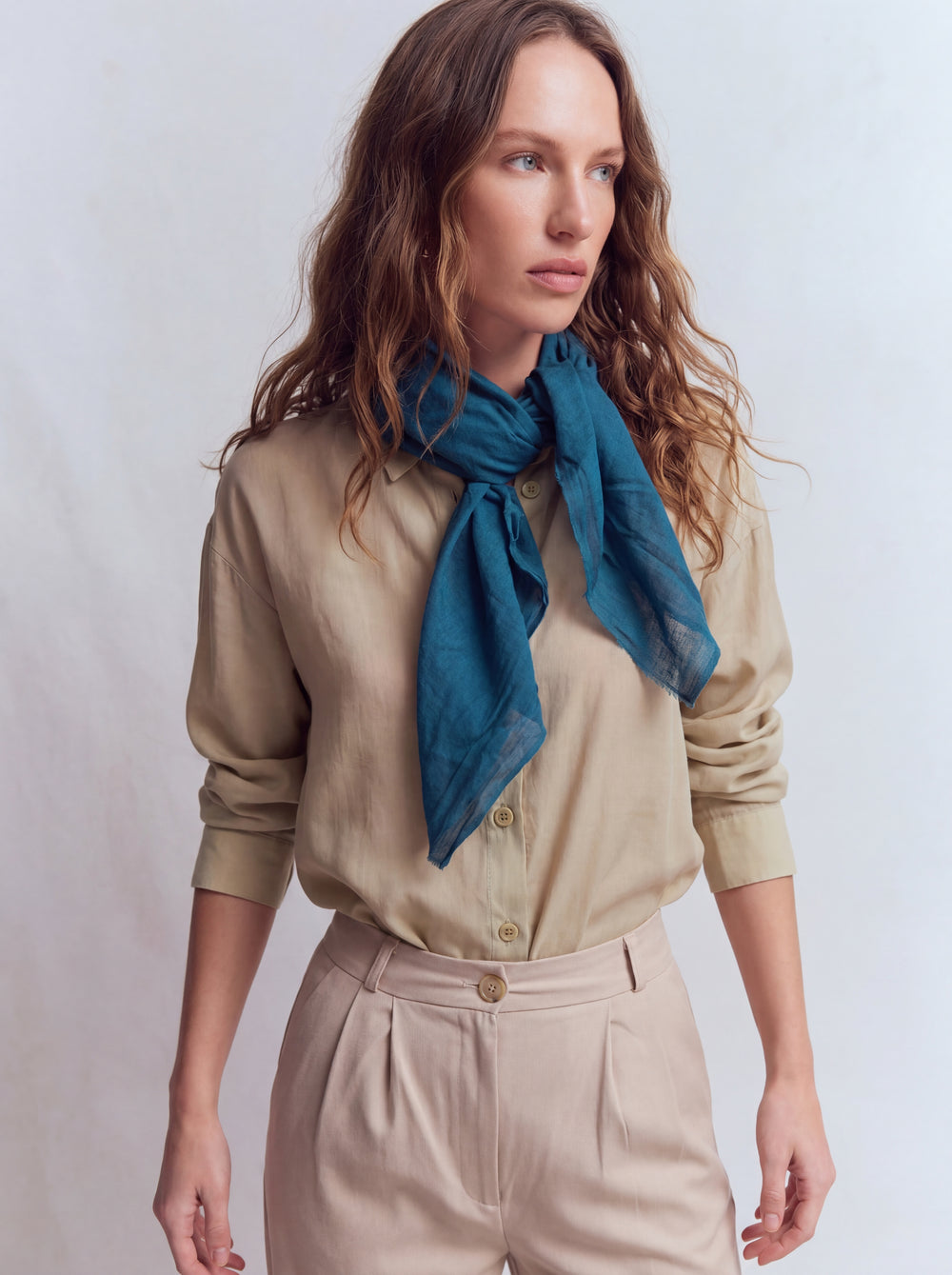 SEA BLUE ORGANIK PAMUK KARE FULAR