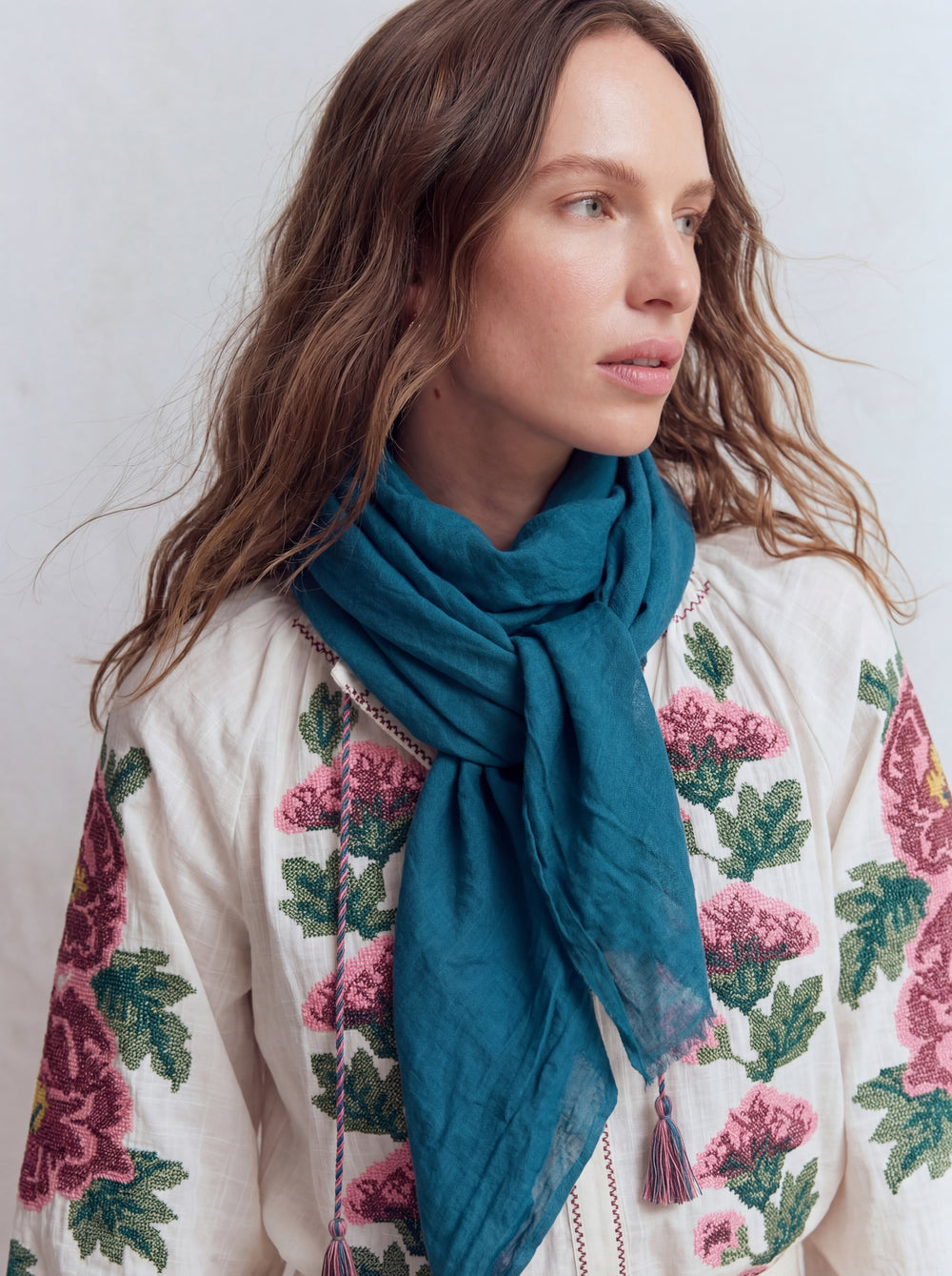 SEA BLUE ORGANIK PAMUK KARE FULAR