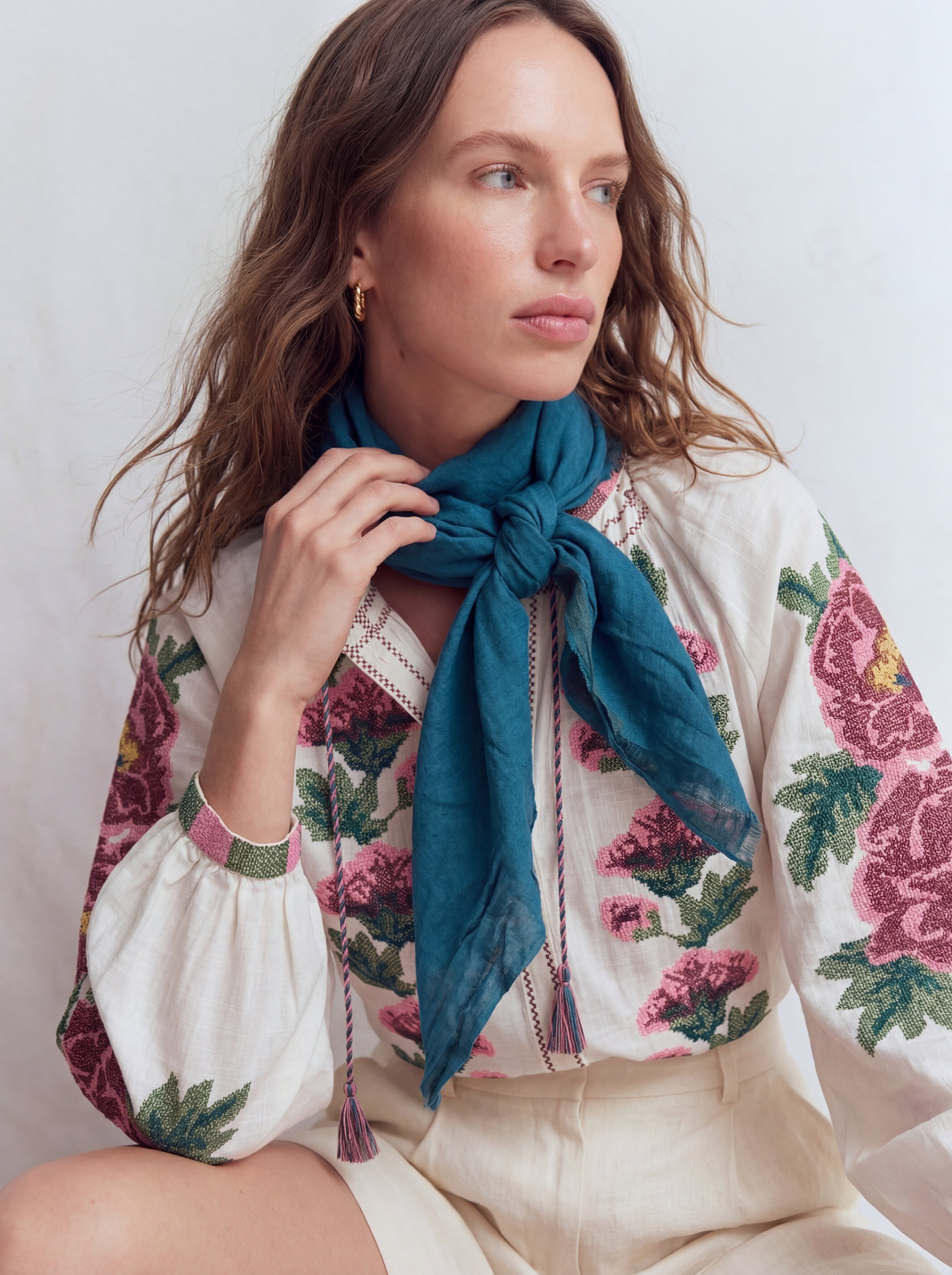 SEA BLUE ORGANIK PAMUK KARE FULAR