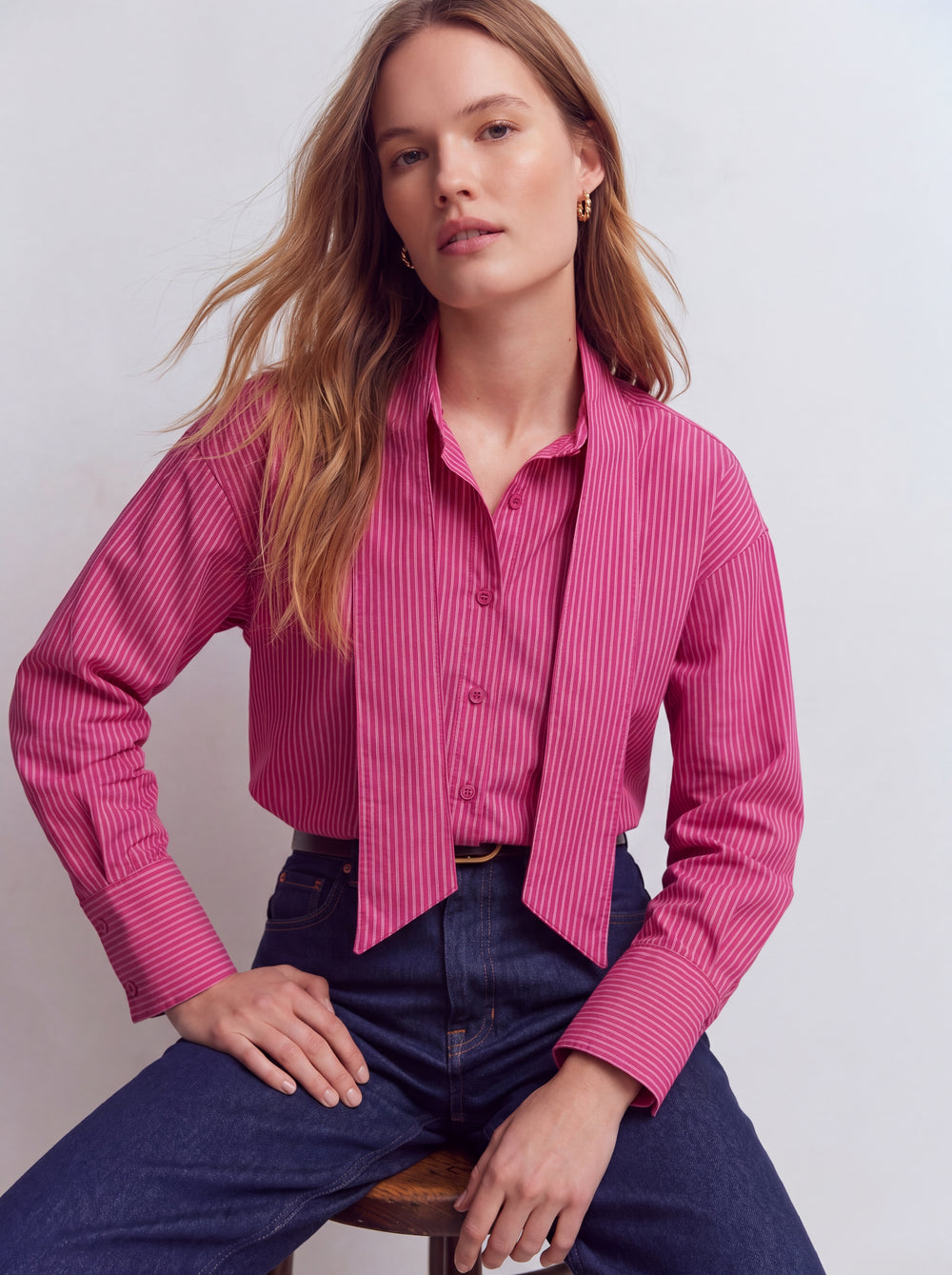 YAKA DETAYLI CIZGILI POPLIN GOMLEK CHERRY