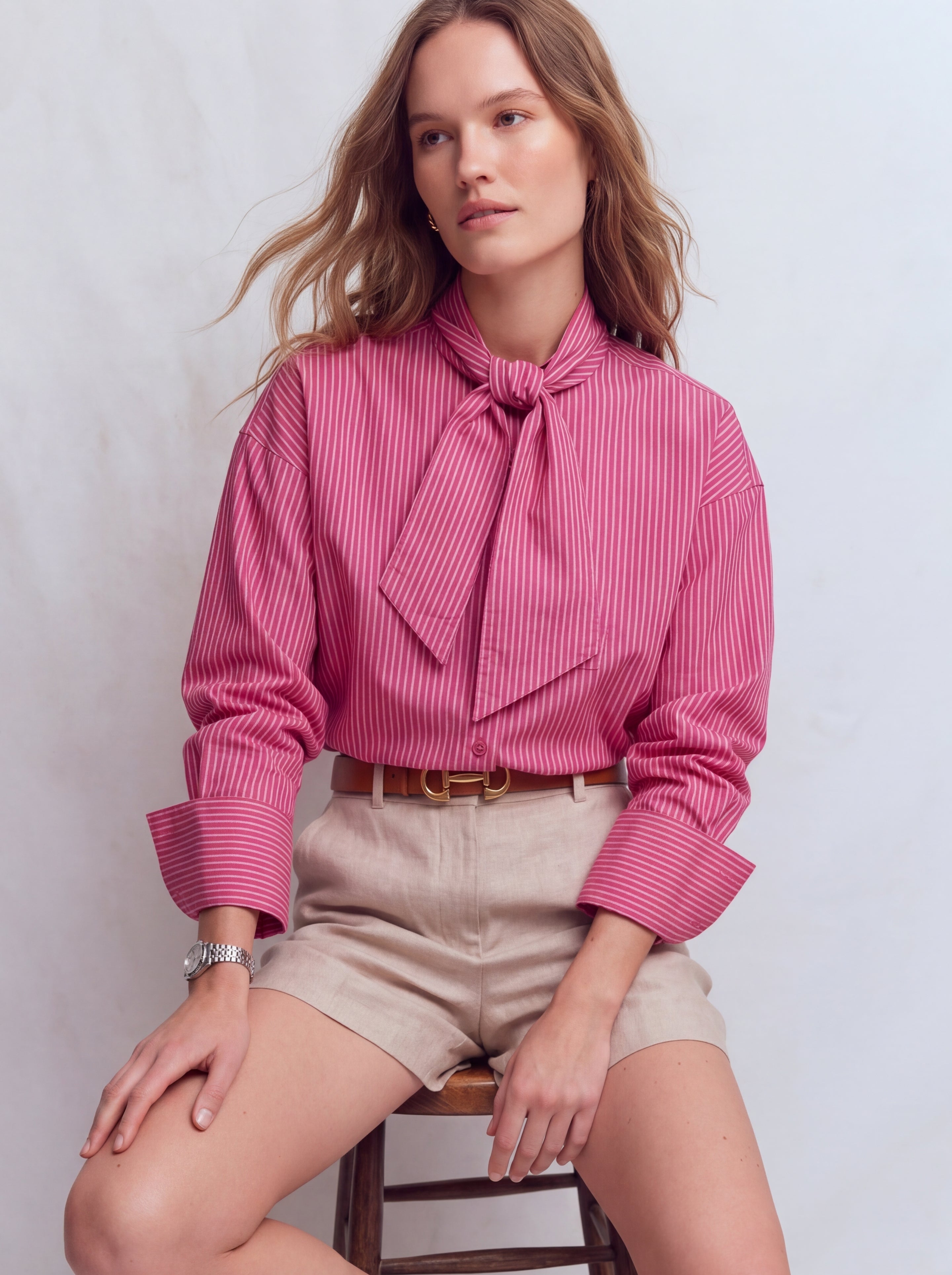 YAKA DETAYLI CIZGILI POPLIN GOMLEK CHERRY