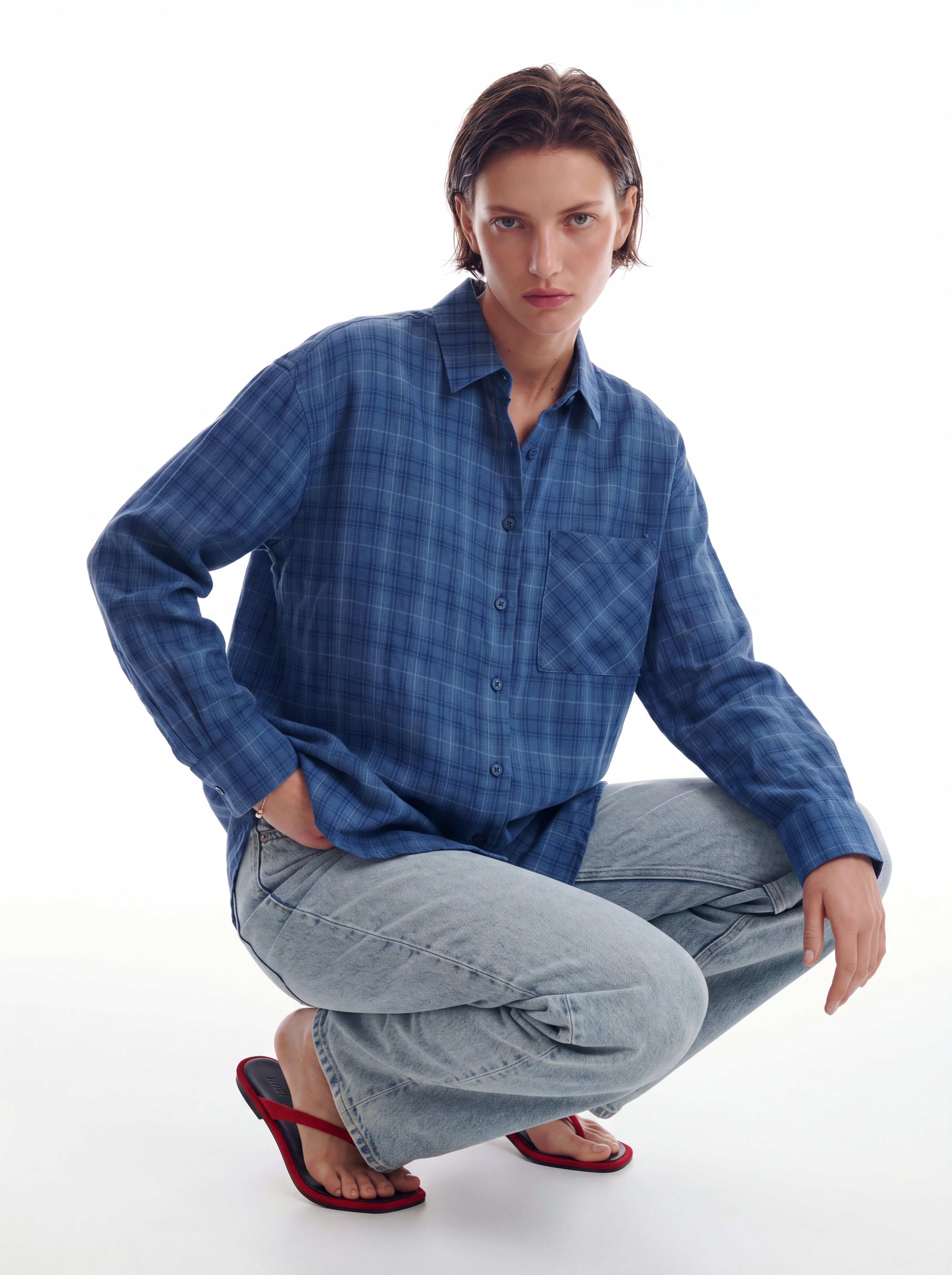KARELI CEPLI OVERSIZE YUMUSAK GOMLEK