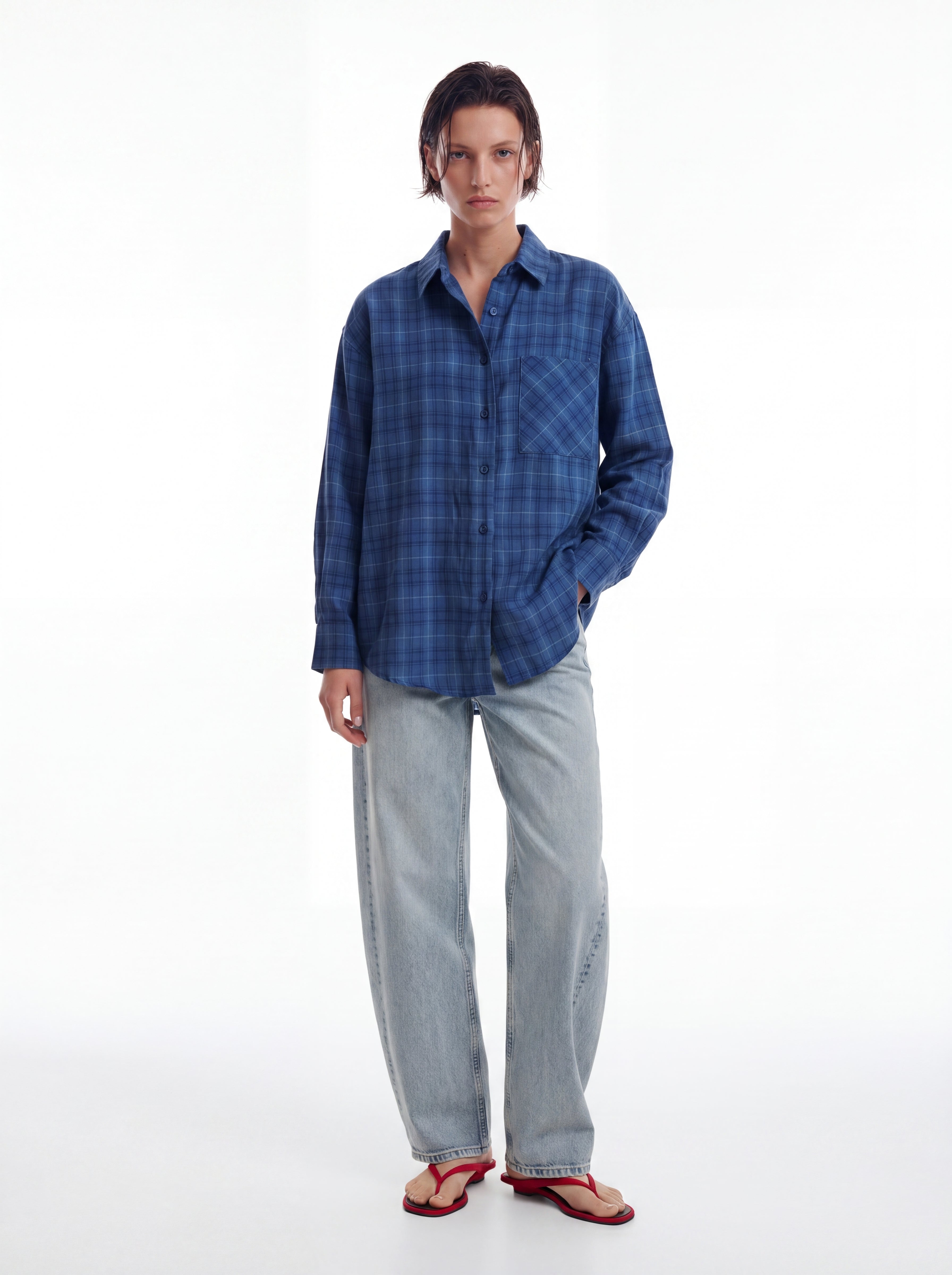 KARELI CEPLI OVERSIZE YUMUSAK GOMLEK