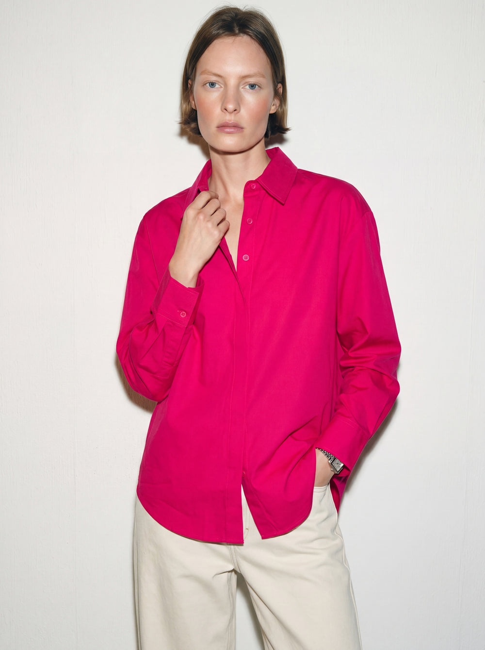 DUGME DETAYLI POPLIN GOMLEK CHERRY