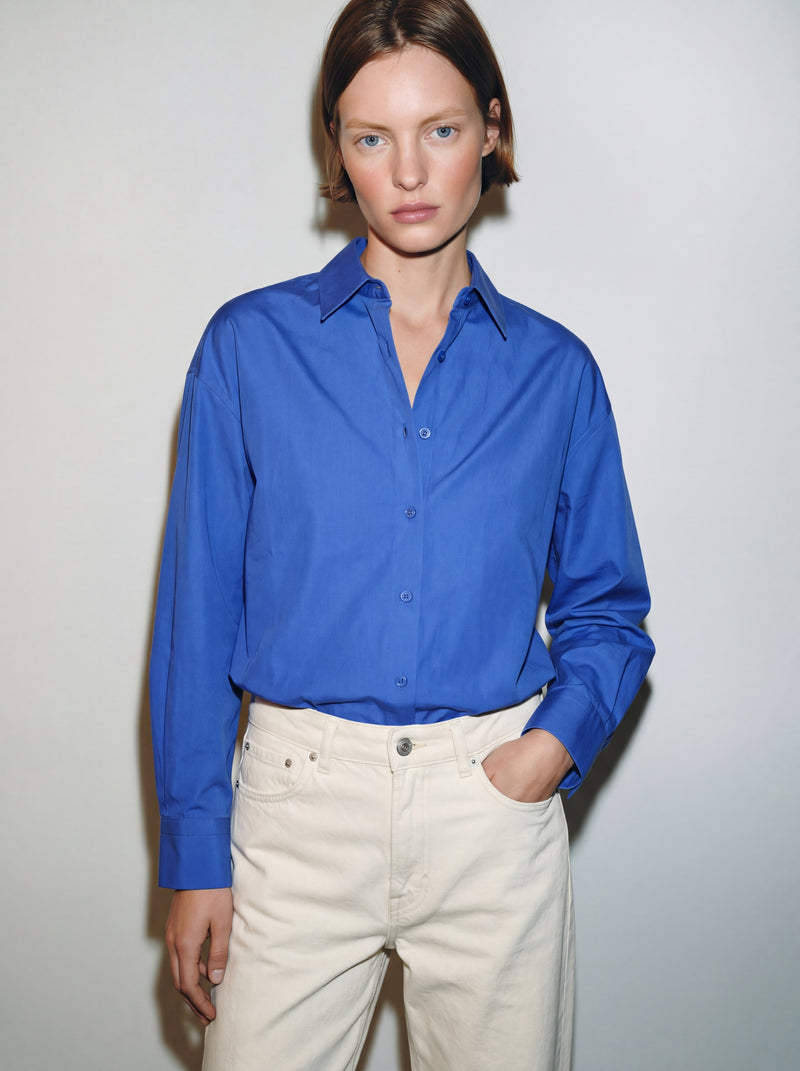 BRITISH POPLIN OVERSIZE GOMLEK MAVI