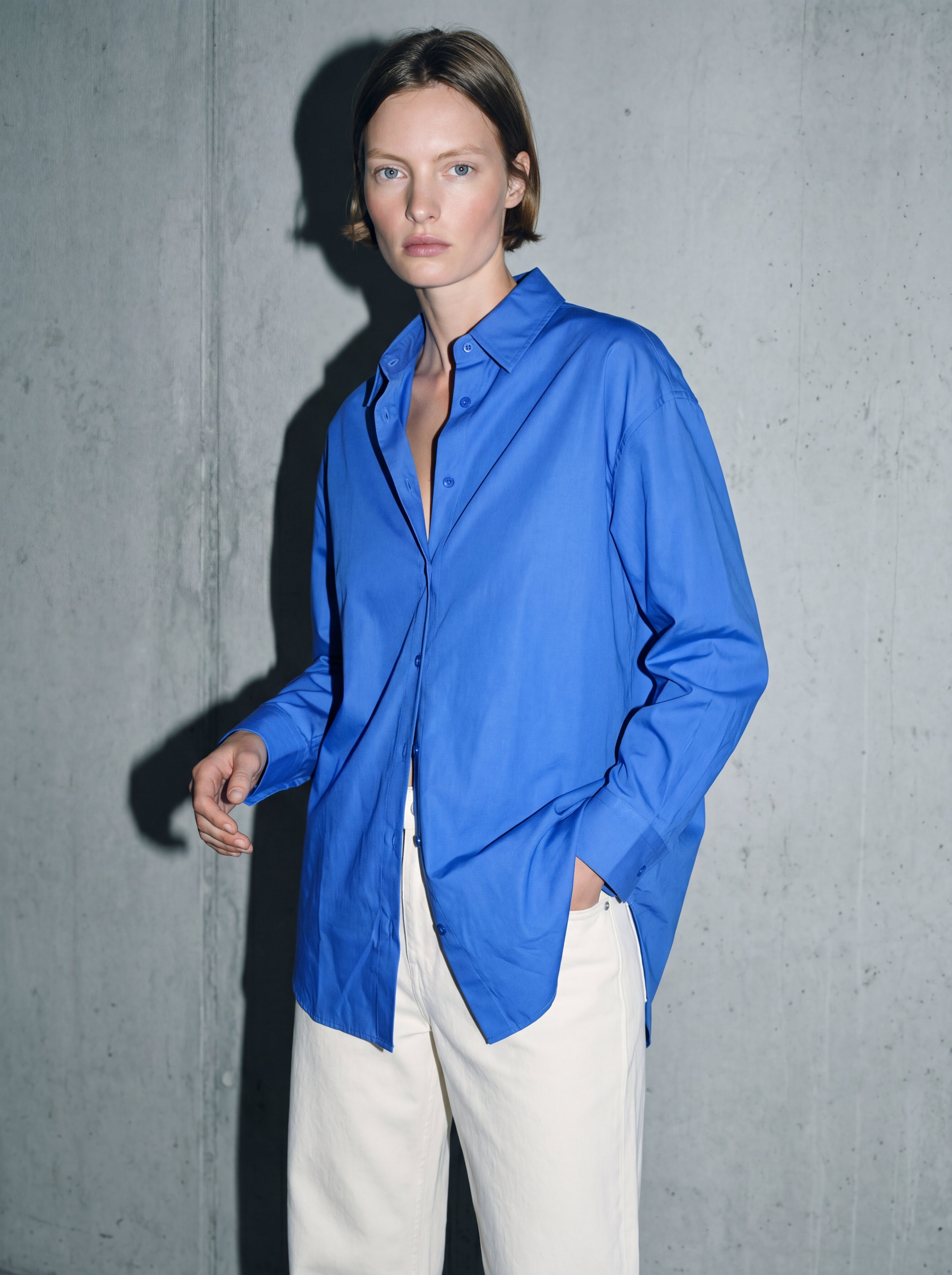 BRITISH POPLIN OVERSIZE GOMLEK MAVI
