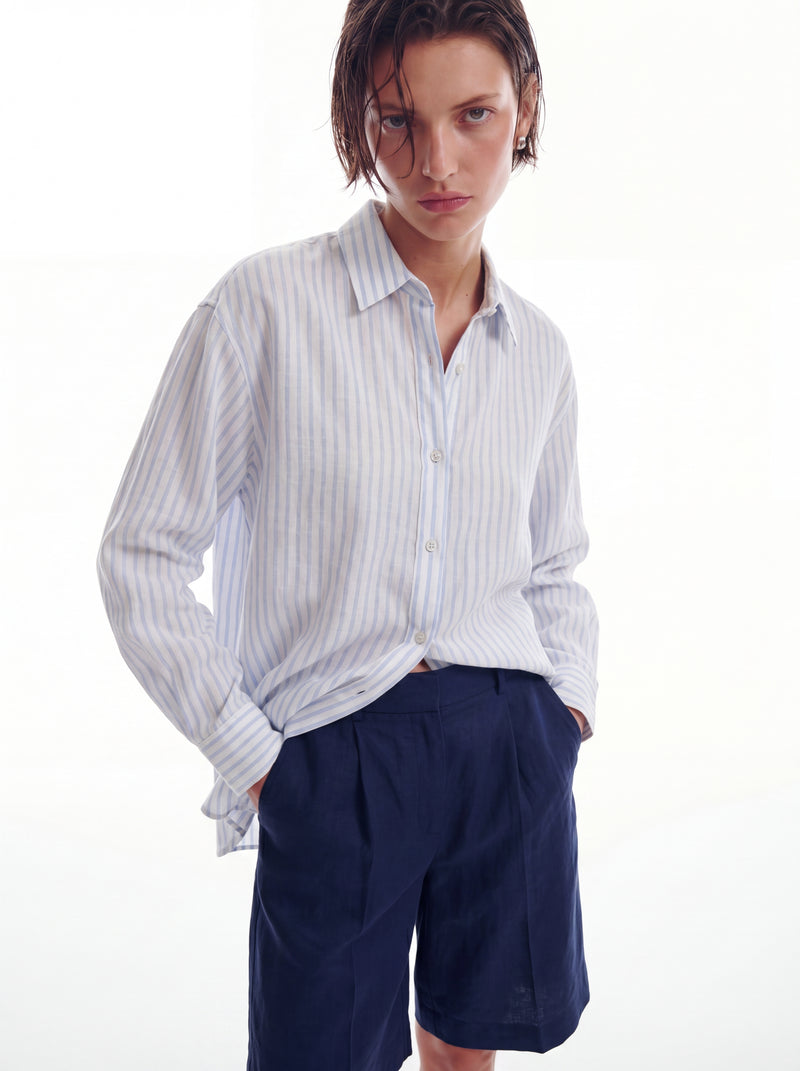 BRITISH POPLIN OVERSIZE CIZGILI GOMLEK BEYAZ