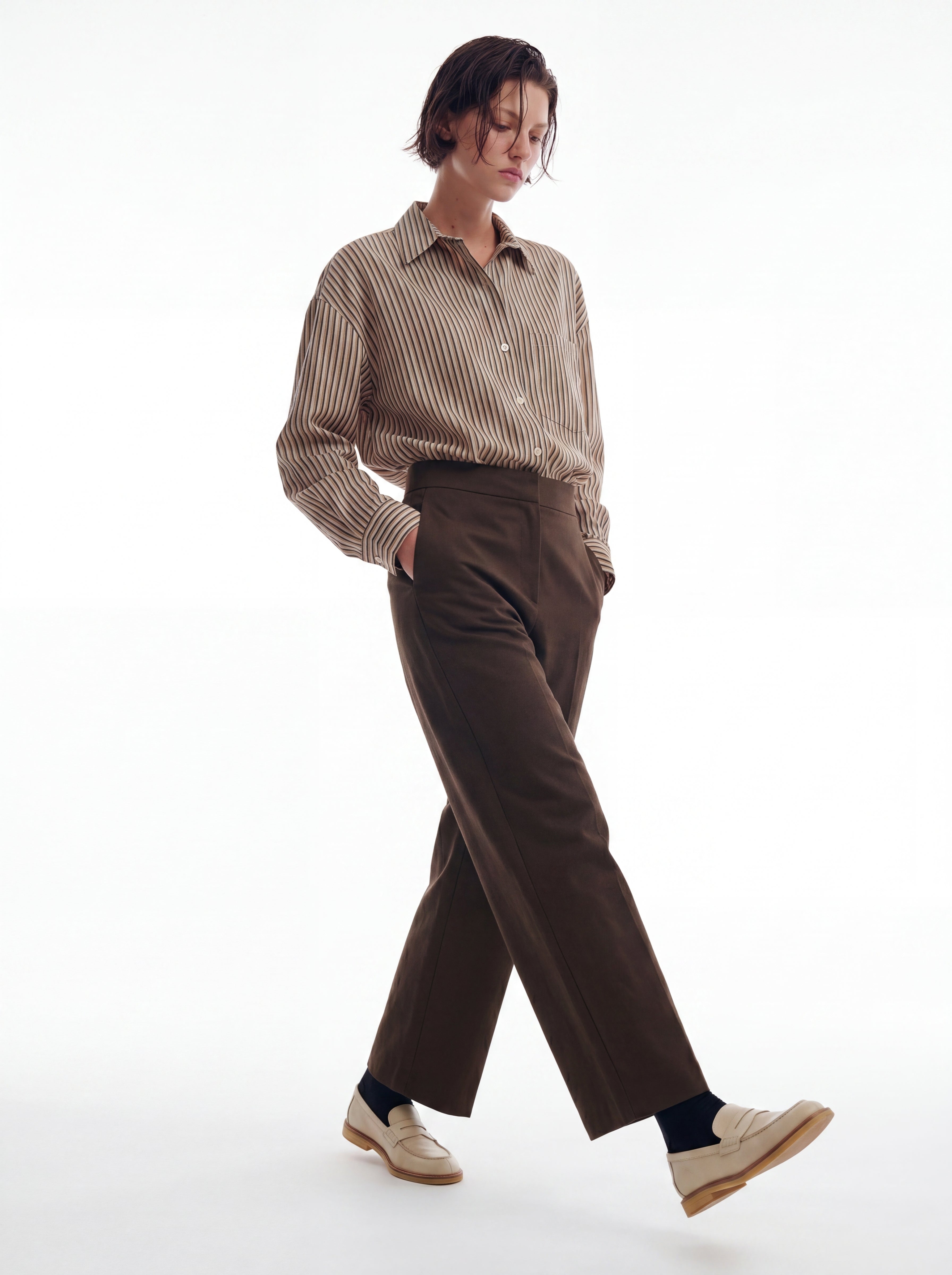 DOKUMLU CIZGILI TENCEL GOMLEK