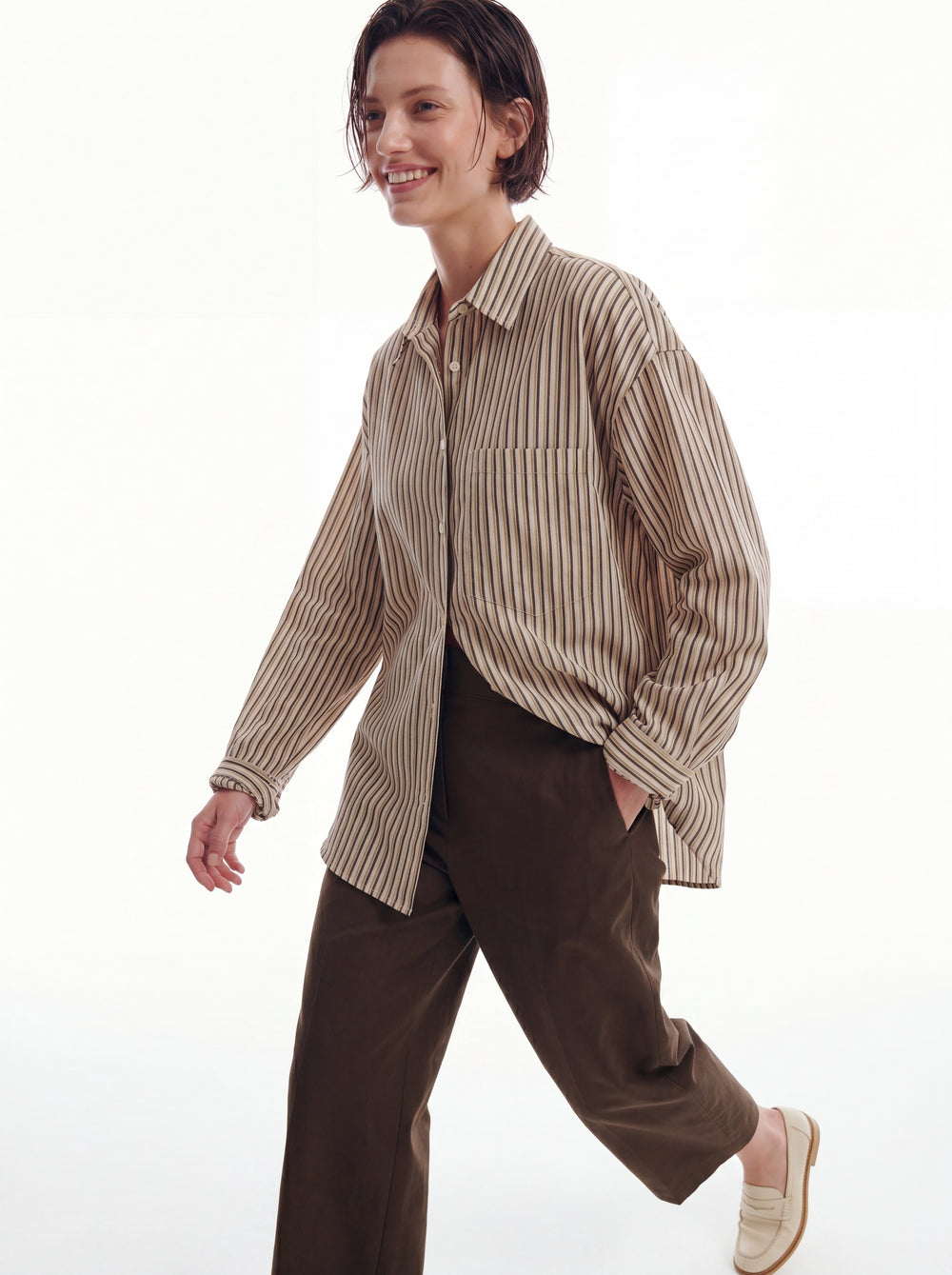 DOKUMLU CIZGILI TENCEL GOMLEK