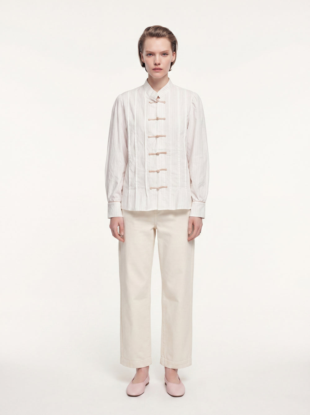 HAKIM YAKA CIZGILI GOMLEK CEKET KREM