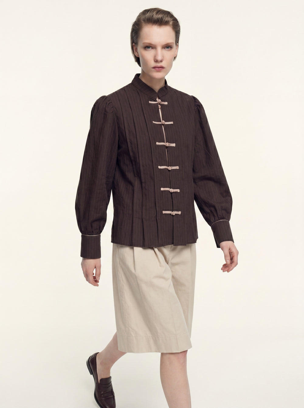 HAKIM YAKA CIZGILI GOMLEK CEKET KAHVE