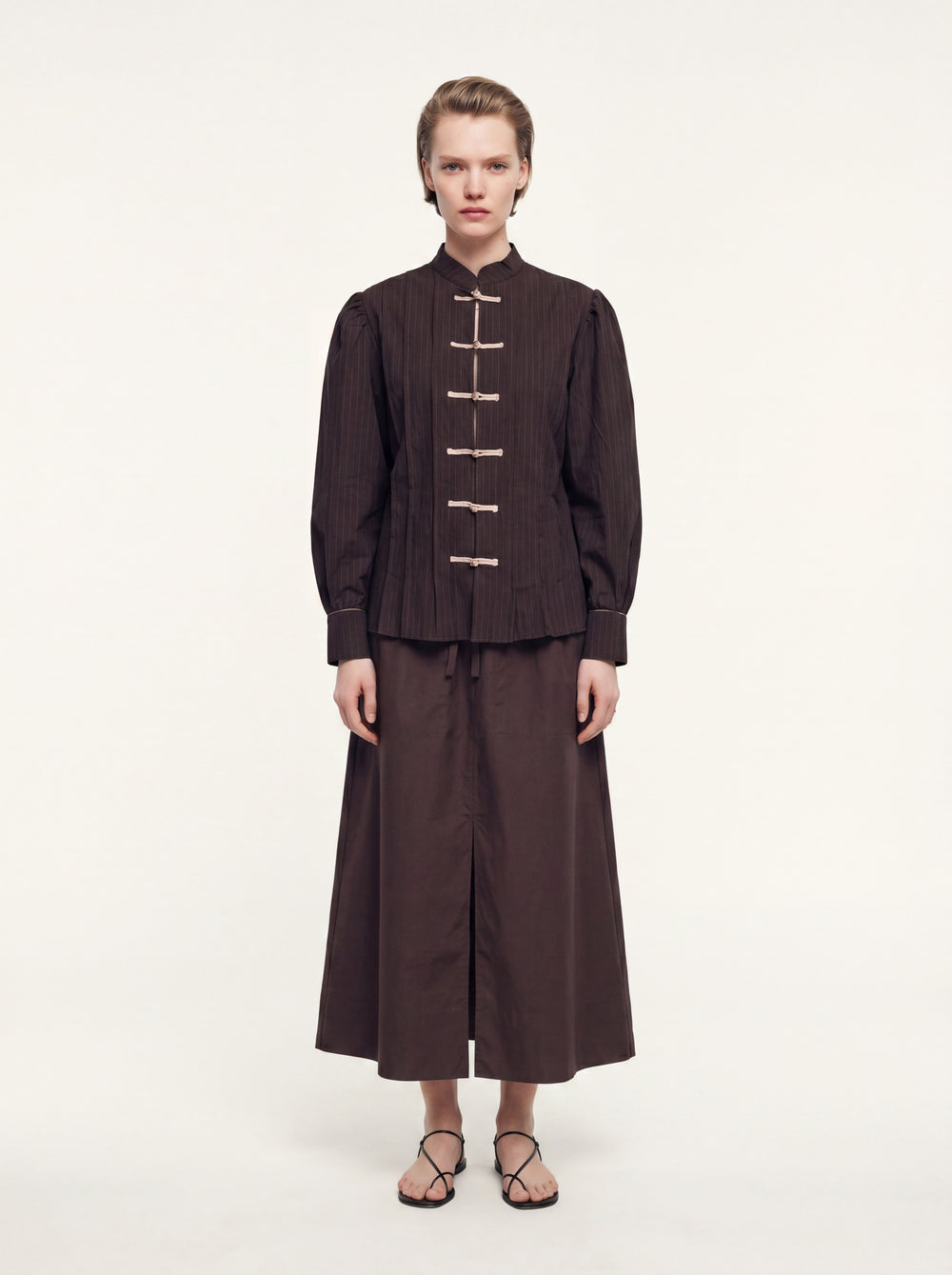 HAKIM YAKA CIZGILI GOMLEK CEKET KAHVE