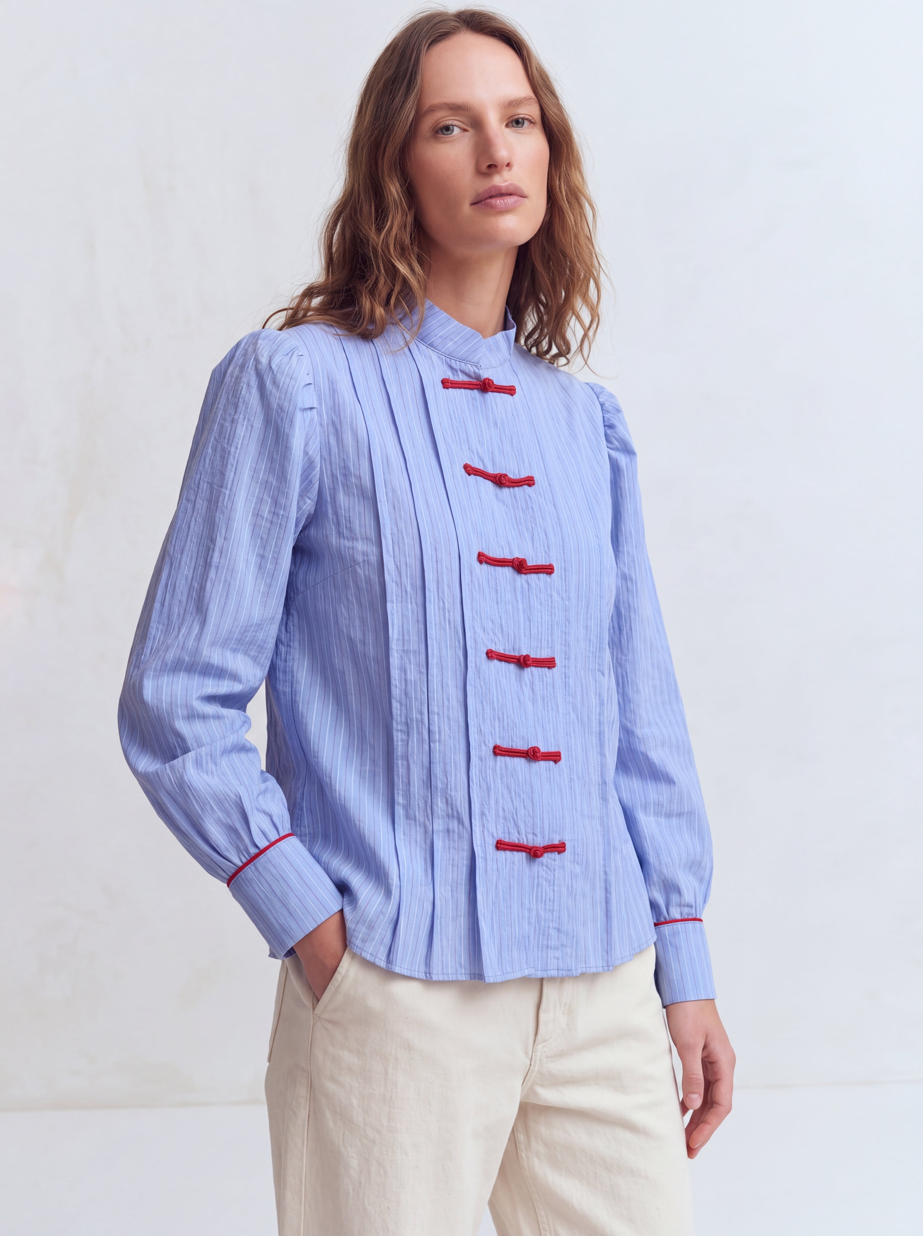 HAKIM YAKA CIZGILI GOMLEK CEKET MAVI