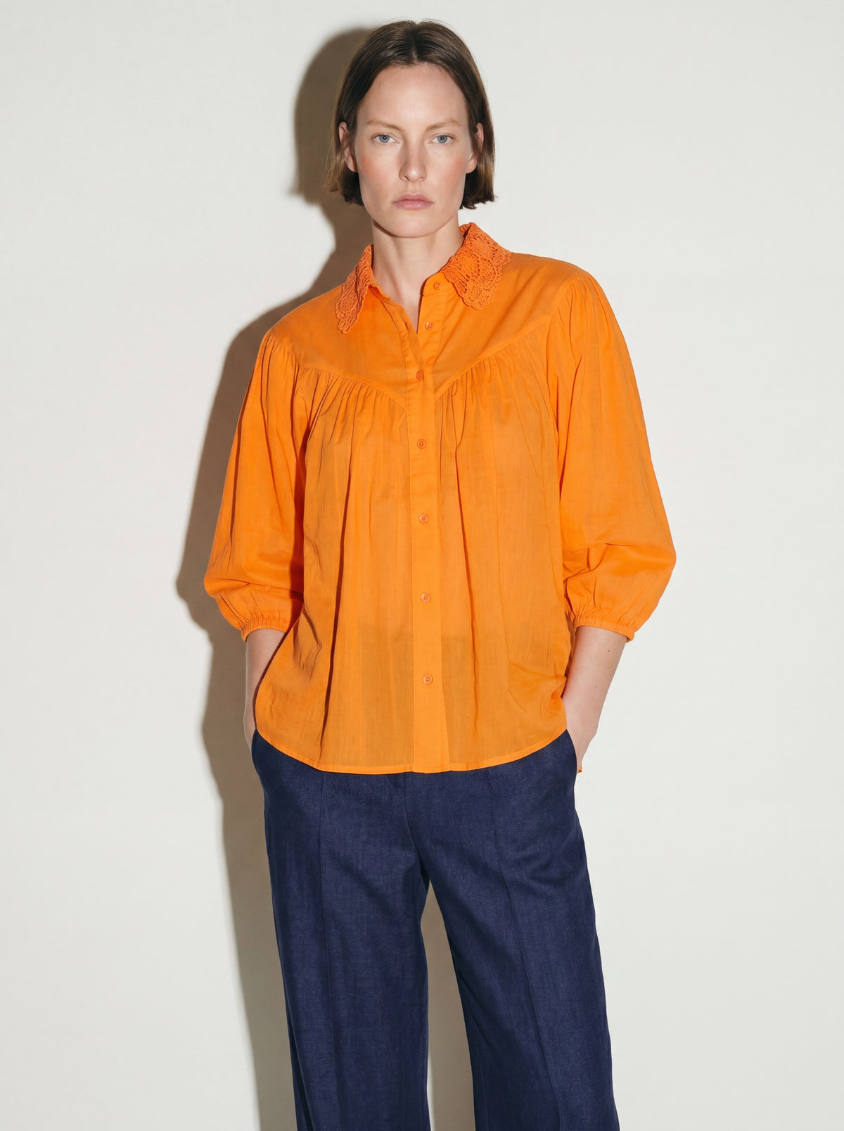 MARGARET DANTEL DETAYLI GOMLEK ORANGE