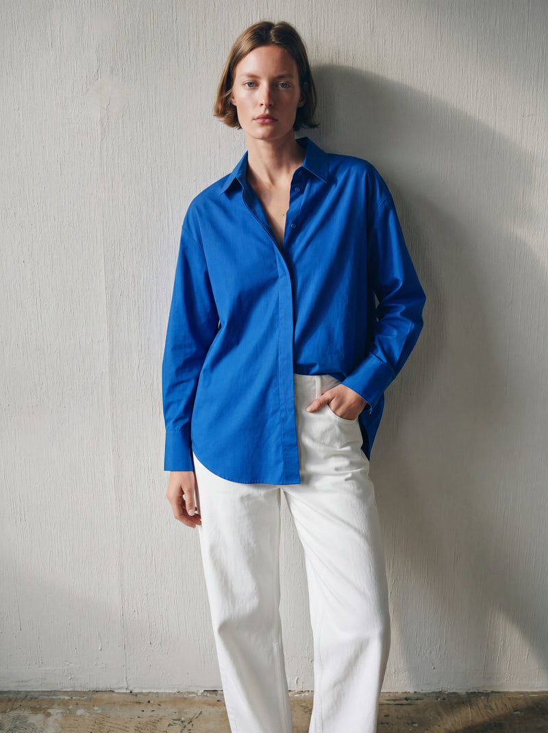 DUGME DETAYLI POPLIN GOMLEK INDIGO