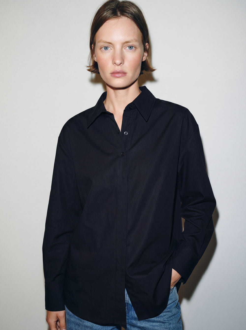 DUGME DETAYLI POPLIN GOMLEK SIYAH