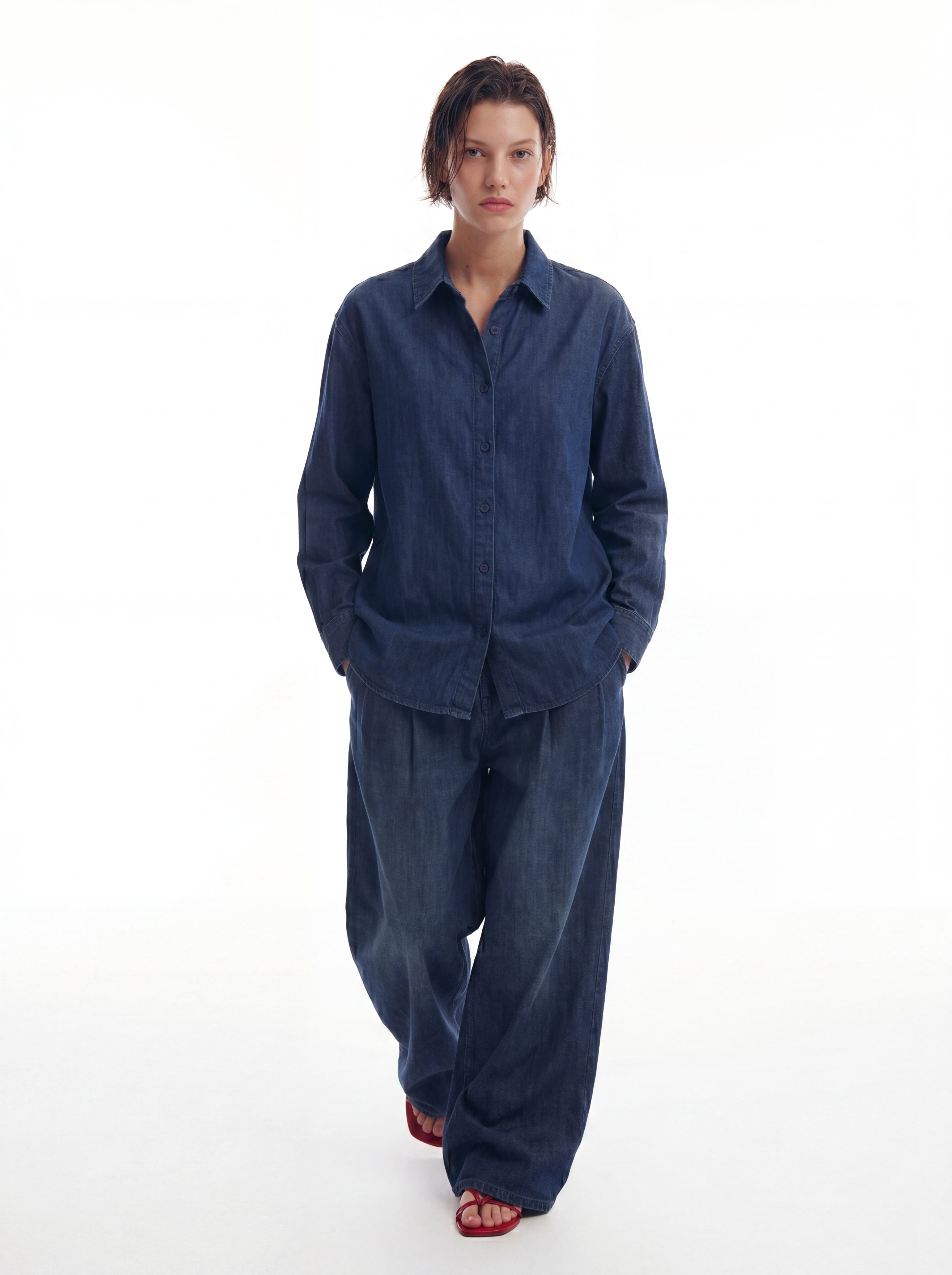 KLASIK YAKA OVERSIZE DENIM GOMLEK