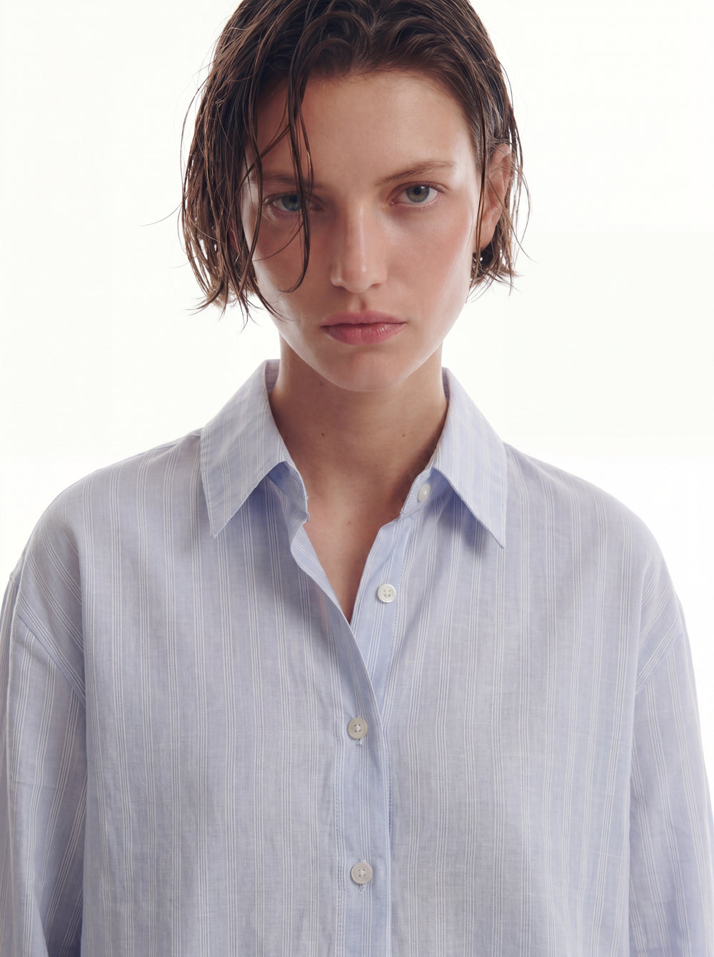 BRITISH POPLIN OVERSIZE CIZGILI GOMLEK MAVI