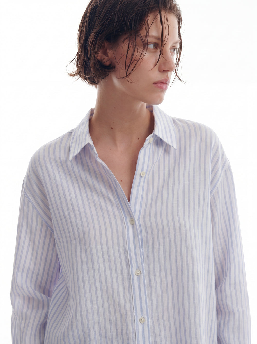 BRITISH POPLIN OVERSIZE CIZGILI GOMLEK BEYAZ