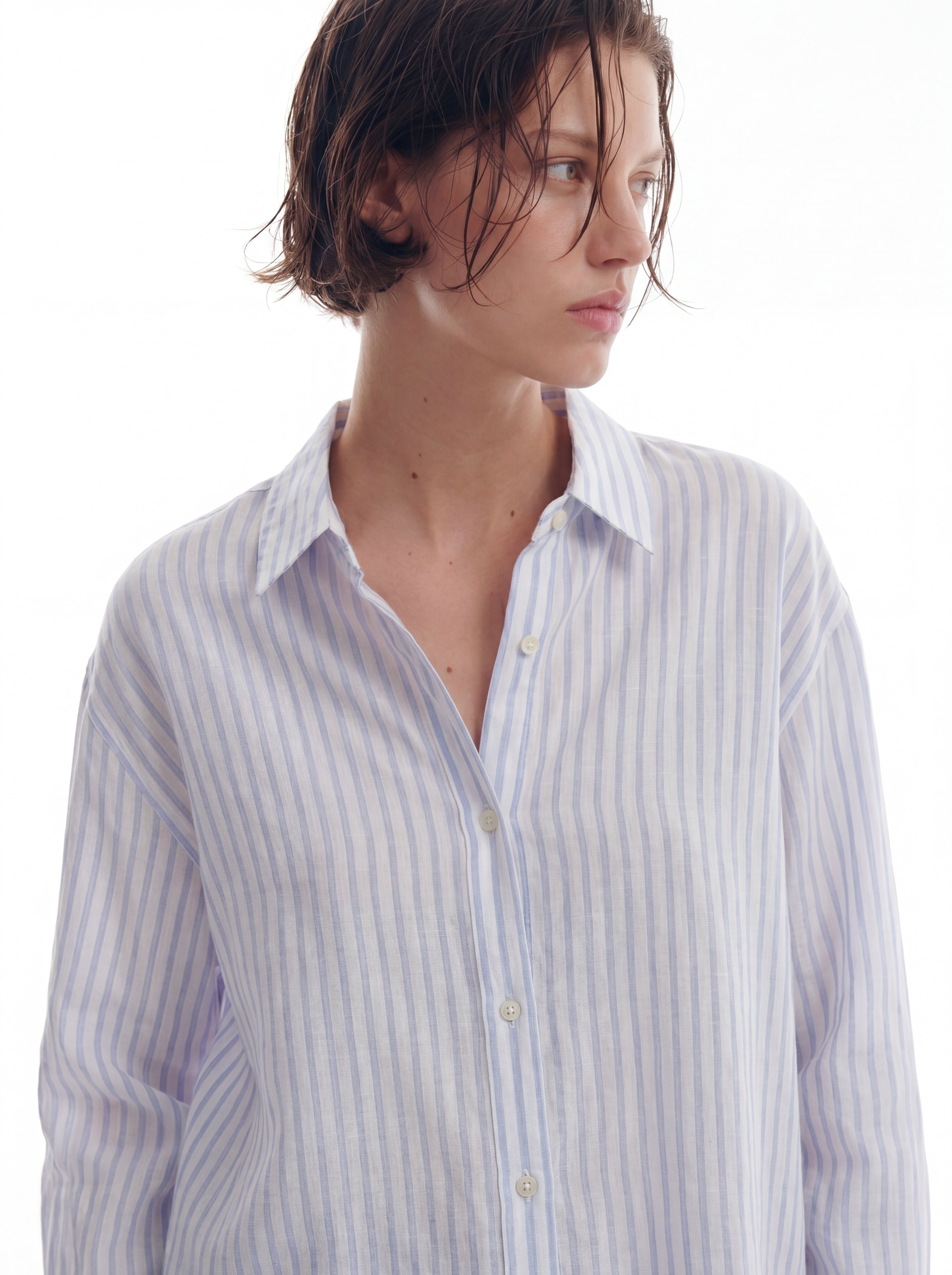 BRITISH POPLIN OVERSIZE CIZGILI GOMLEK BEYAZ