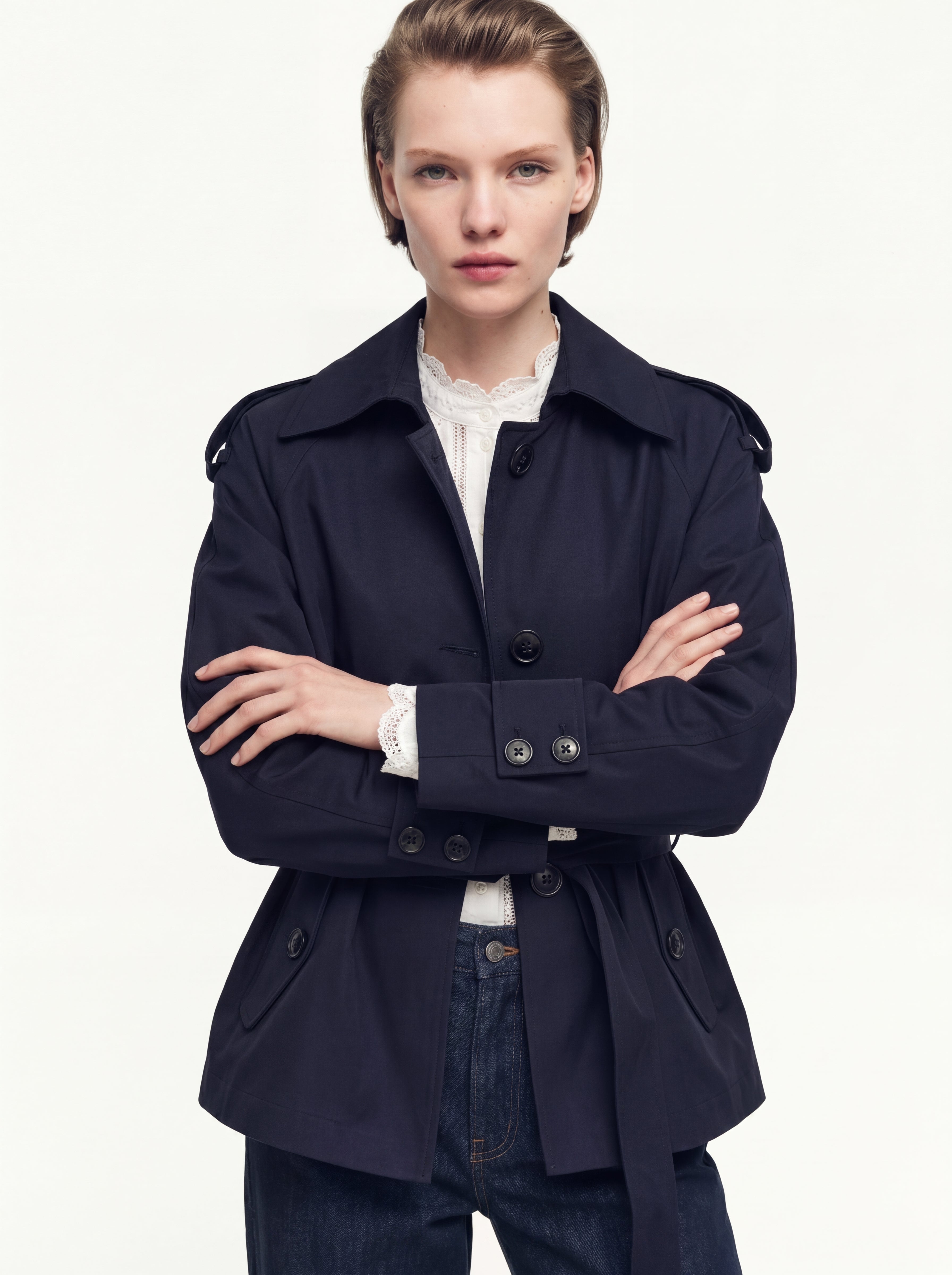 KEMERLI TRENÇKOT LACIVERT