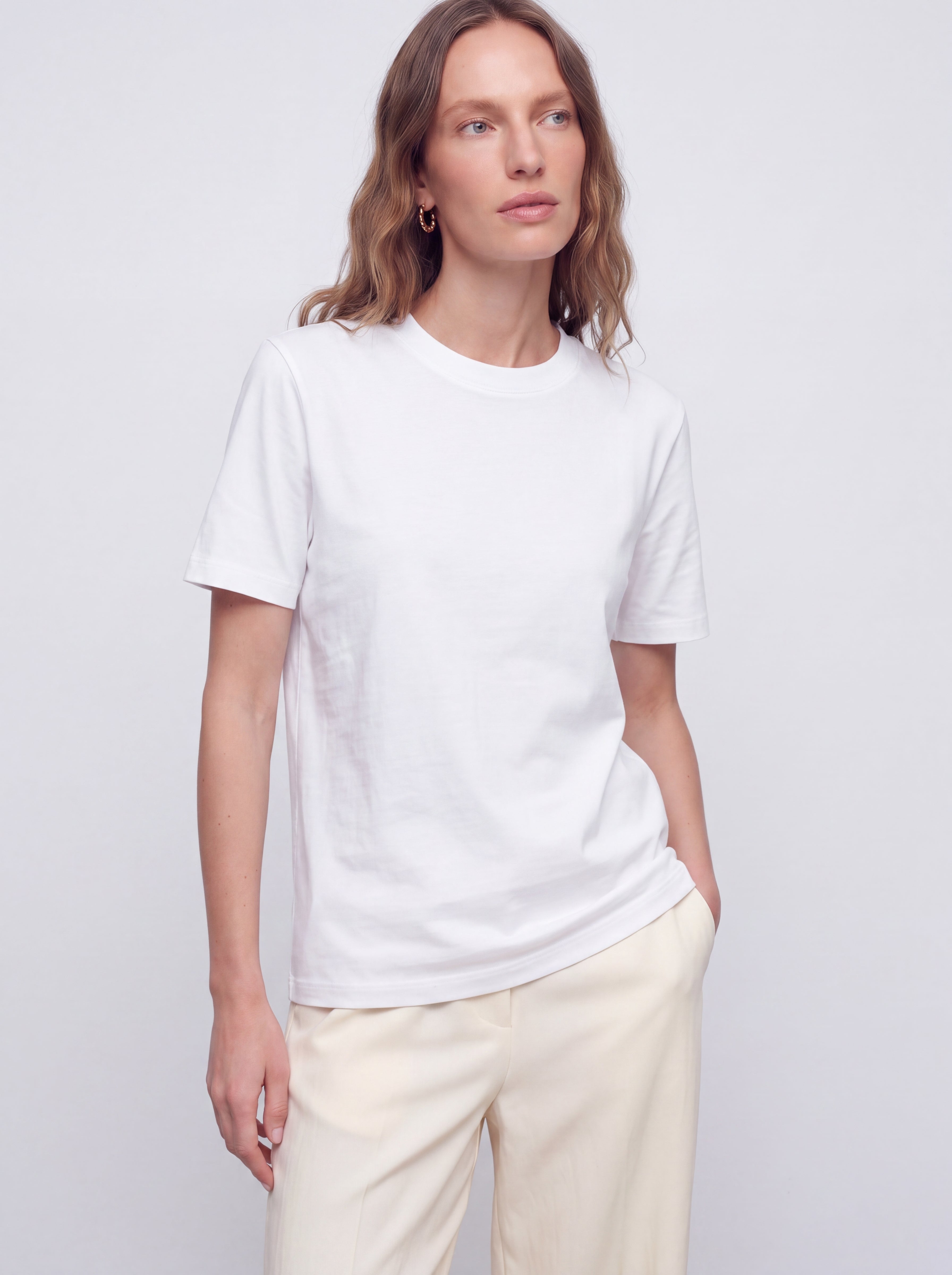 BASIC %100 COTTON T-SHIRT BEYAZ