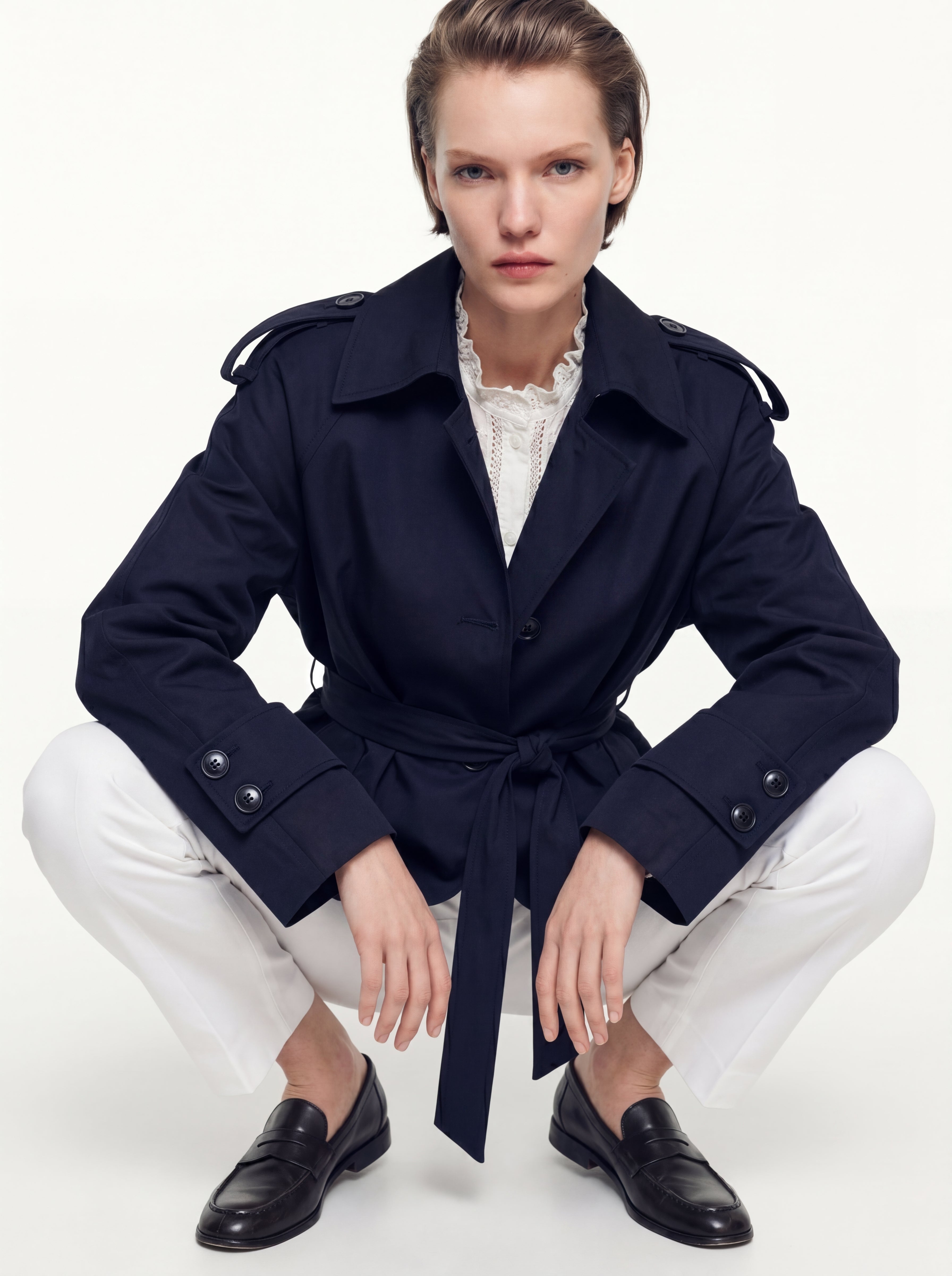 KEMERLI TRENÇKOT LACIVERT