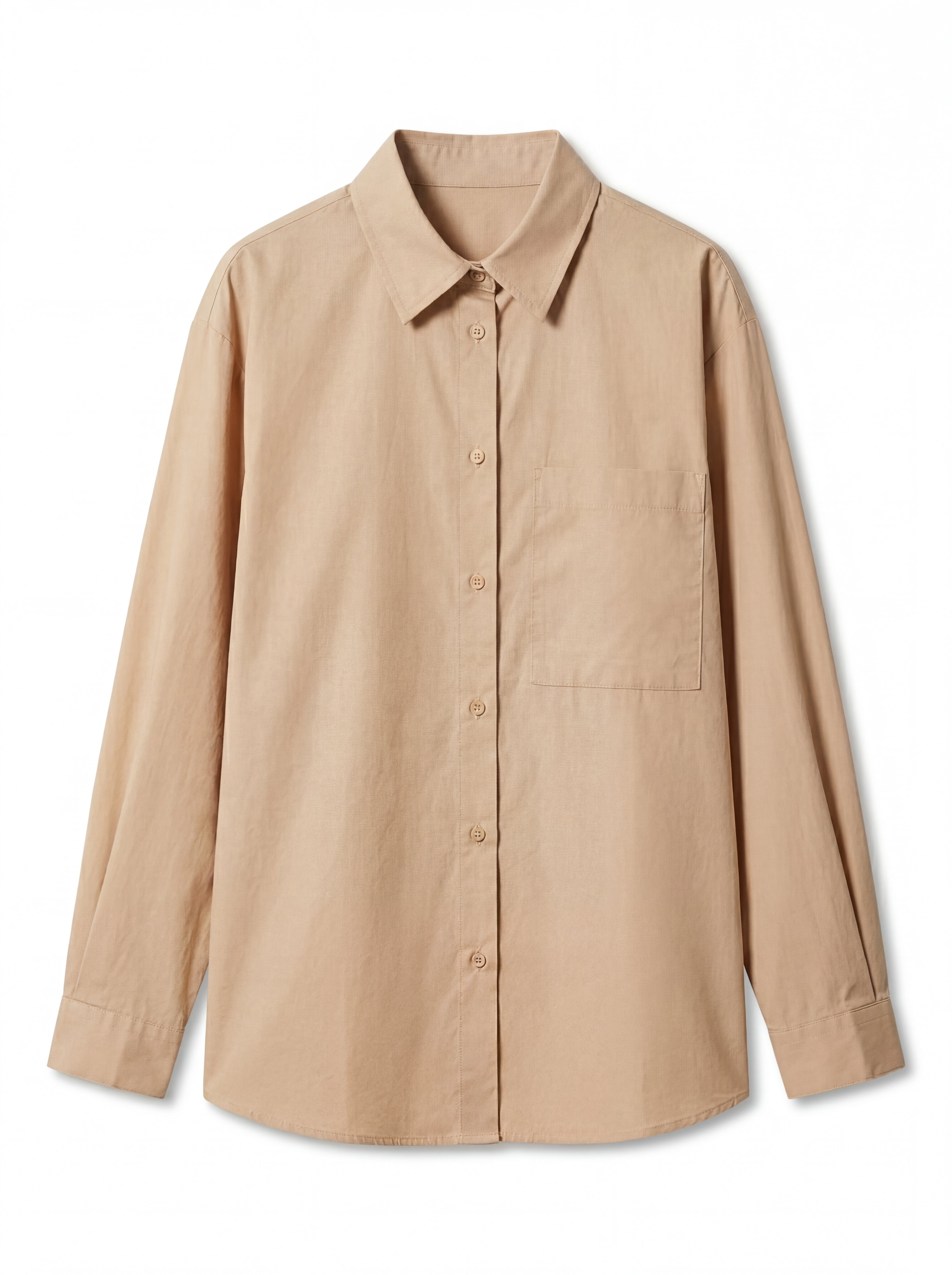 KLASIK YAKA OVERSIZE CEPLI GOMLEK BEJ